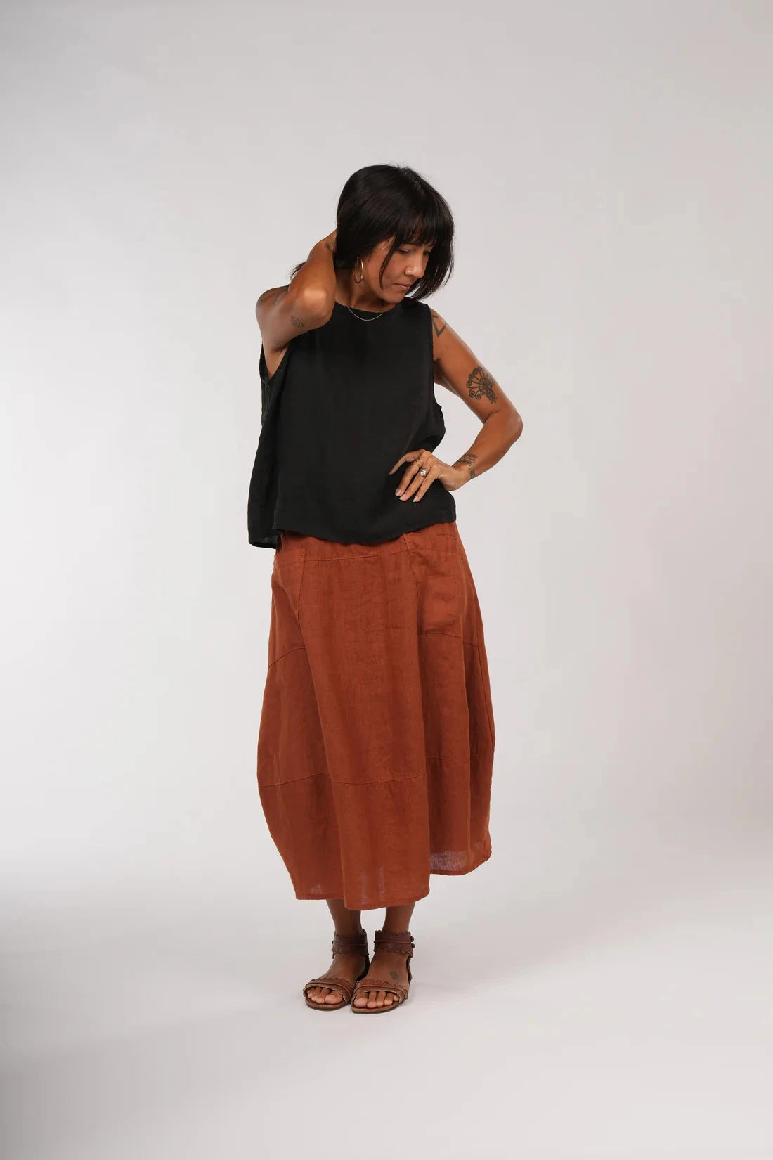 Montaigne Tulip Linen Skirt Skirt Etika Rust I 