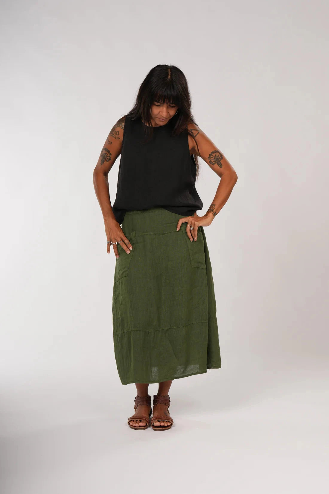 Montaigne Tulip Linen Skirt Skirt Etika Forest Green I 