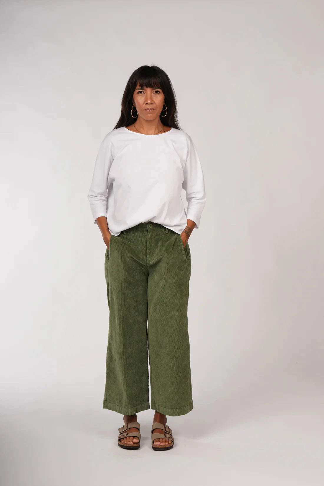 Montaigne Rene Corduroy Cotton Wide Leg Pants Pants Etika Khaki Green S 