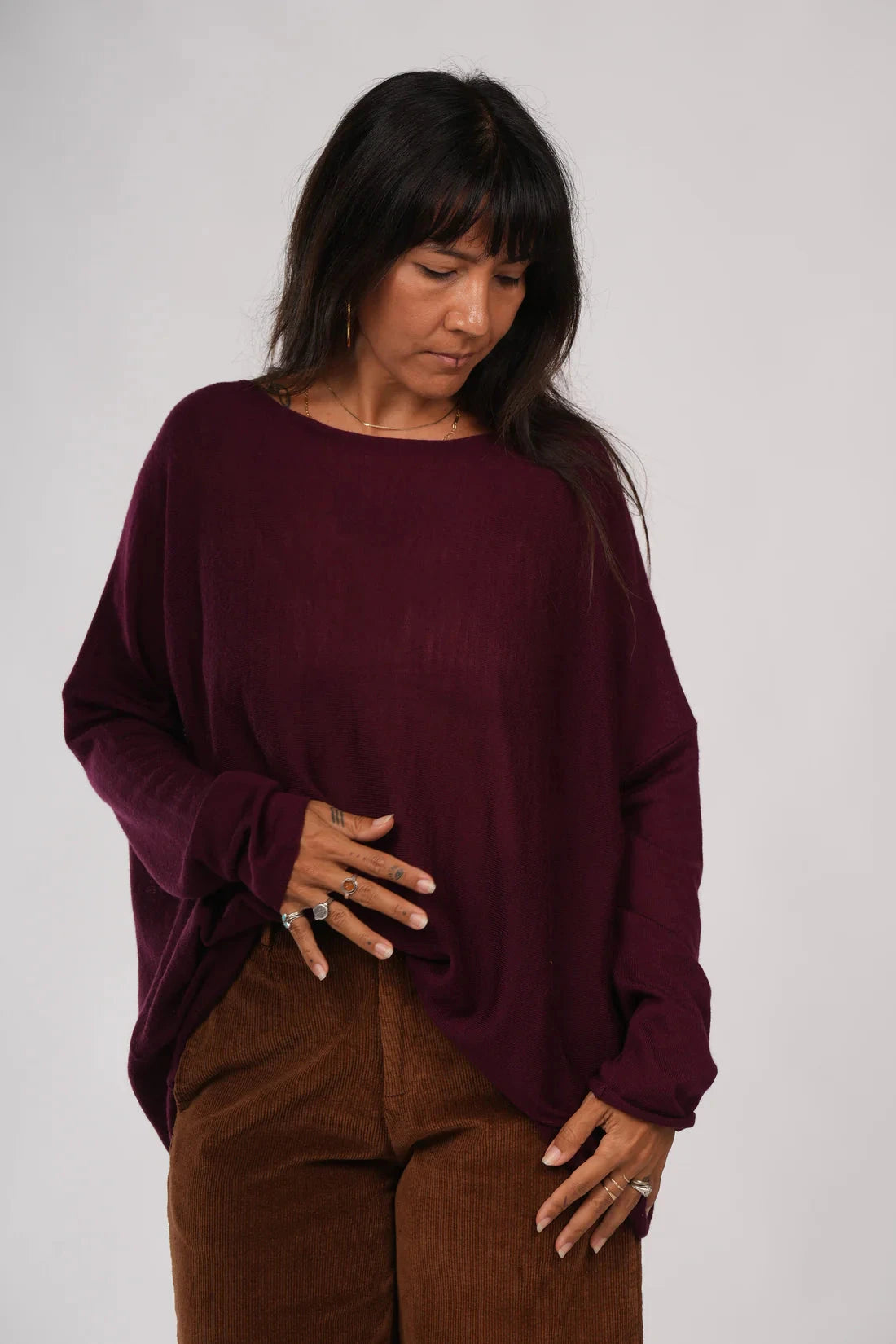 Montaigne Laurant Loose Knit Top Etika Burgundy S/M 