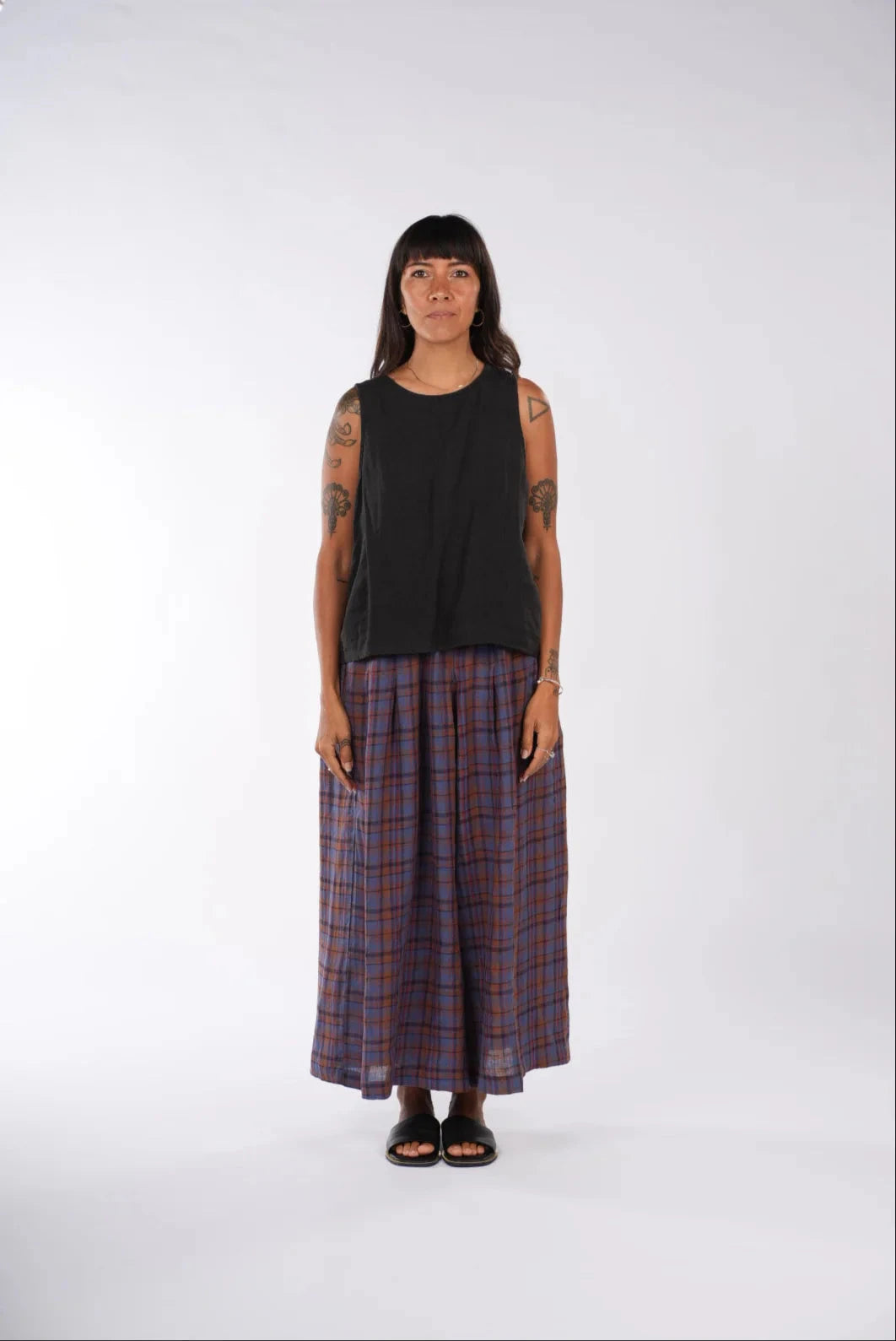 French Linen Plaid Gathered Pants Pants Etika 