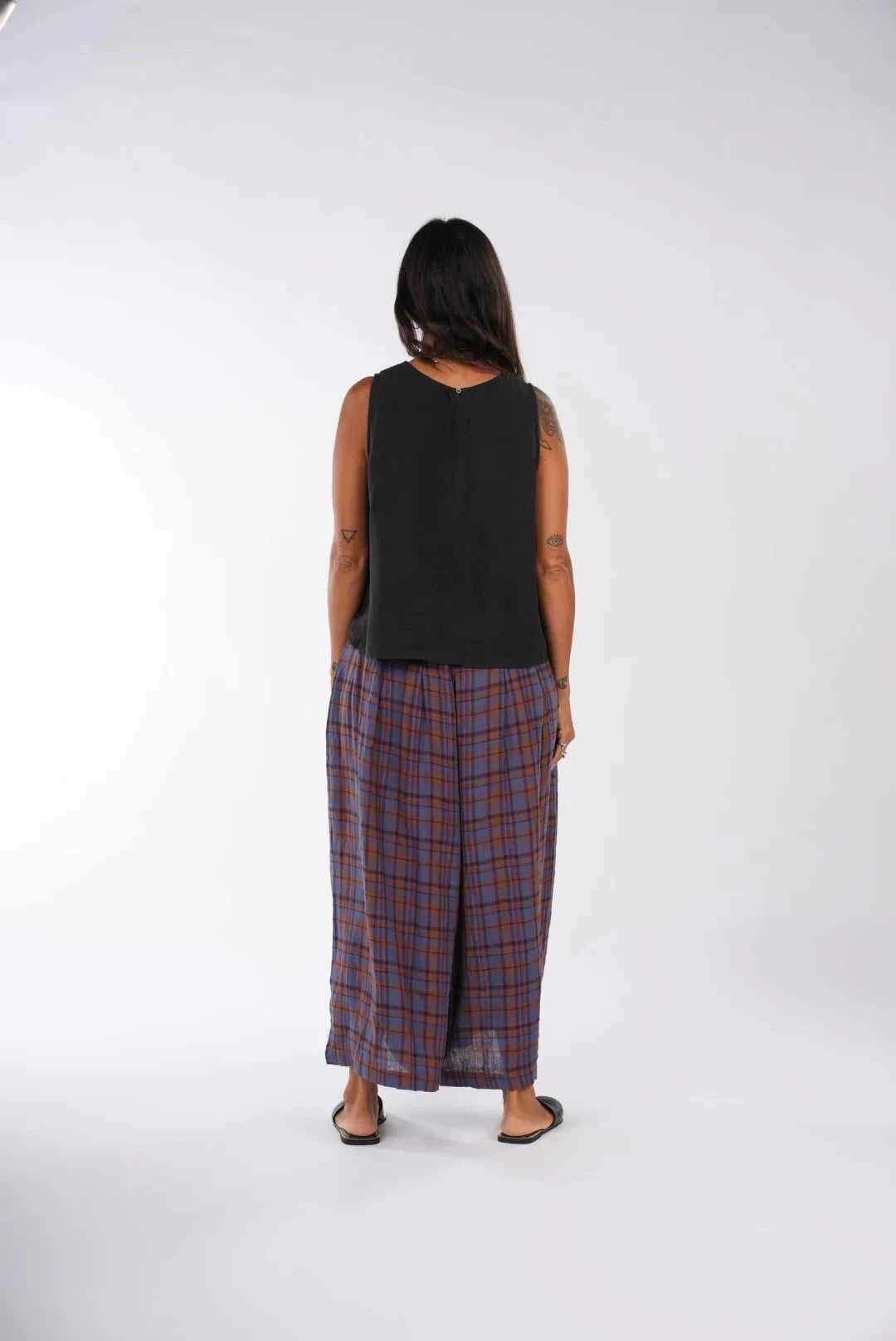 French Linen Plaid Gathered Pants Pants Etika 