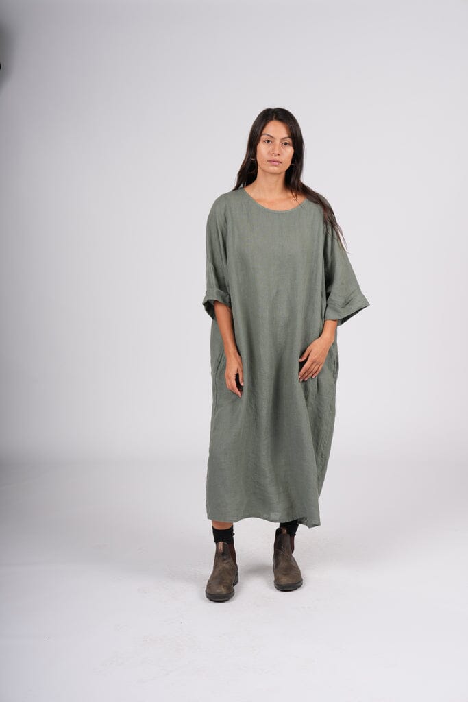 Montaigne Gaella Linen Dress Fashion Etika Khaki 