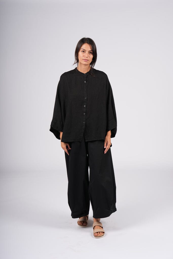 Montaigne Linen Button Shirt Pleat Top Etika Black One size 