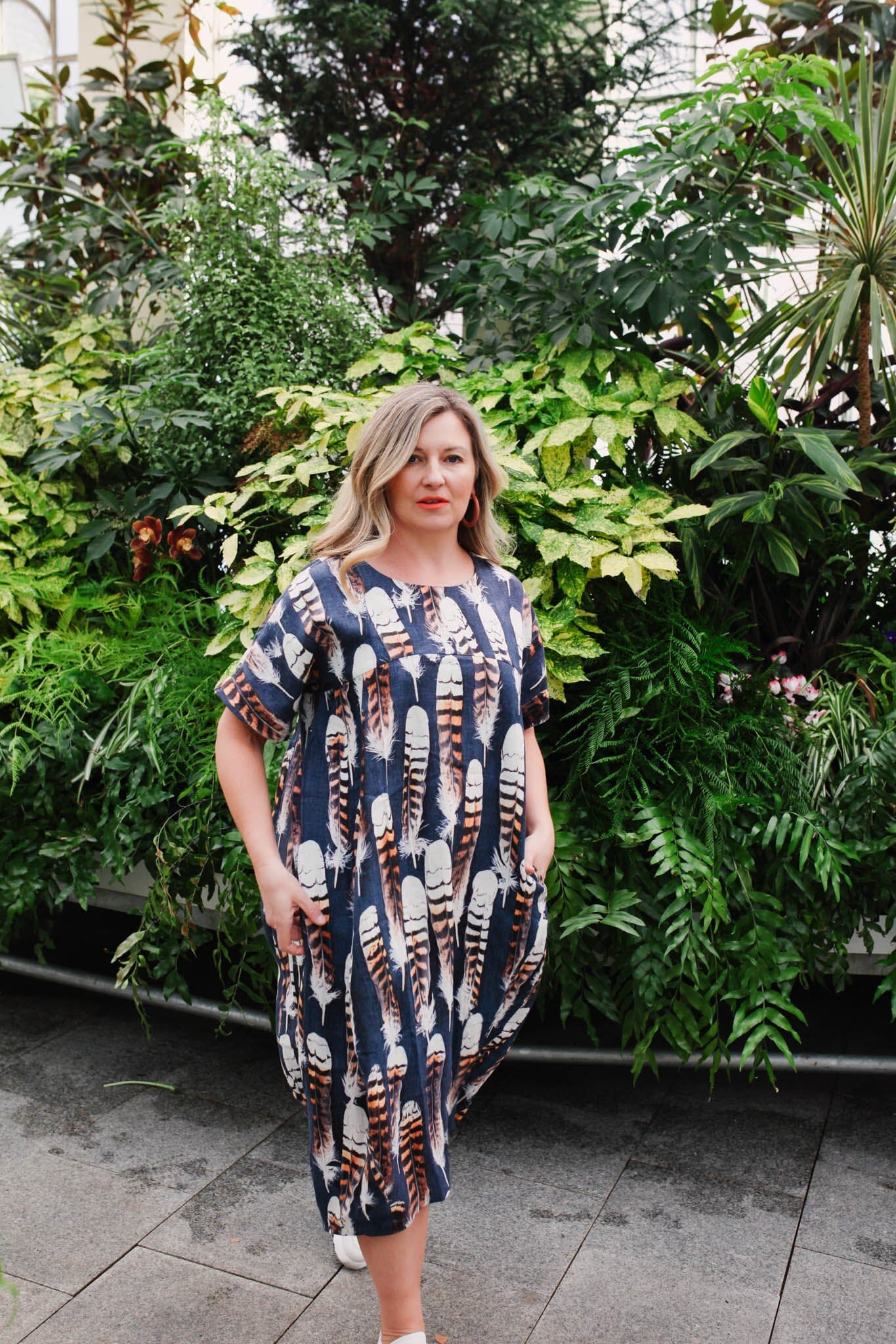 Organic Linen Cocoon Dress - Kookaburra Feather Dress The Spotted Quoll 