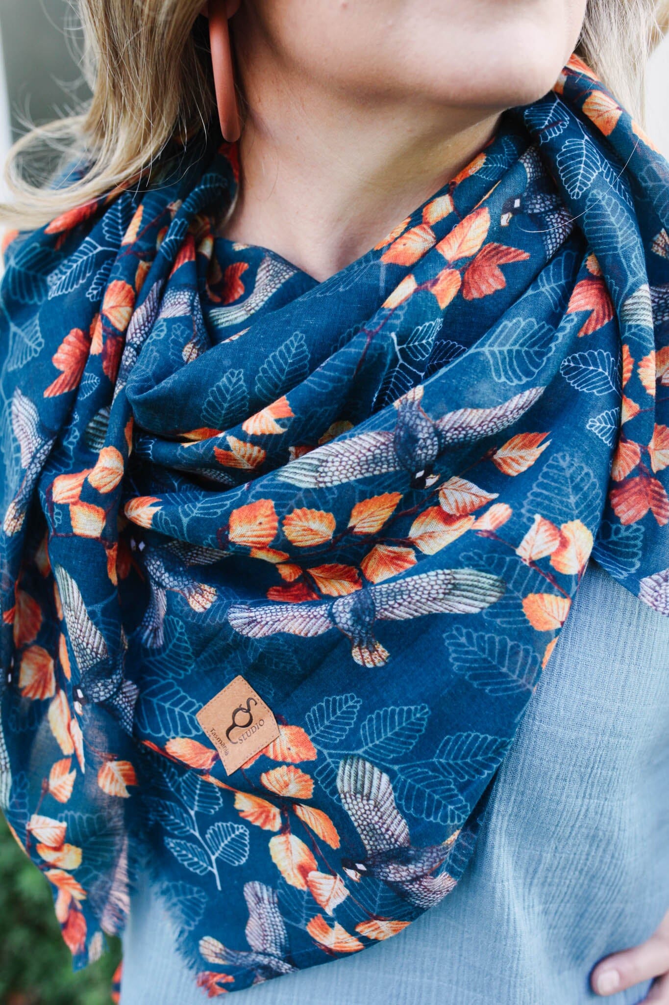 Organic Cotton Square Scarf - Turning Fagus Scarf The Spotted Quoll 