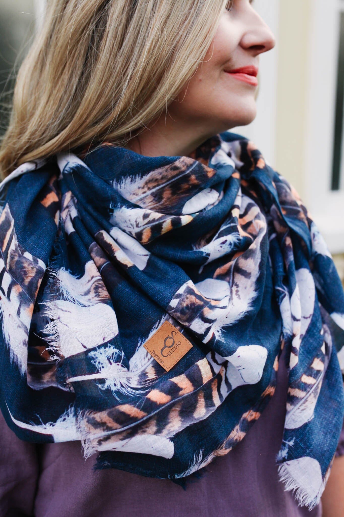 Organic Cotton Square Scarf - Kookaburra Feather Scarf The Spotted Quoll 