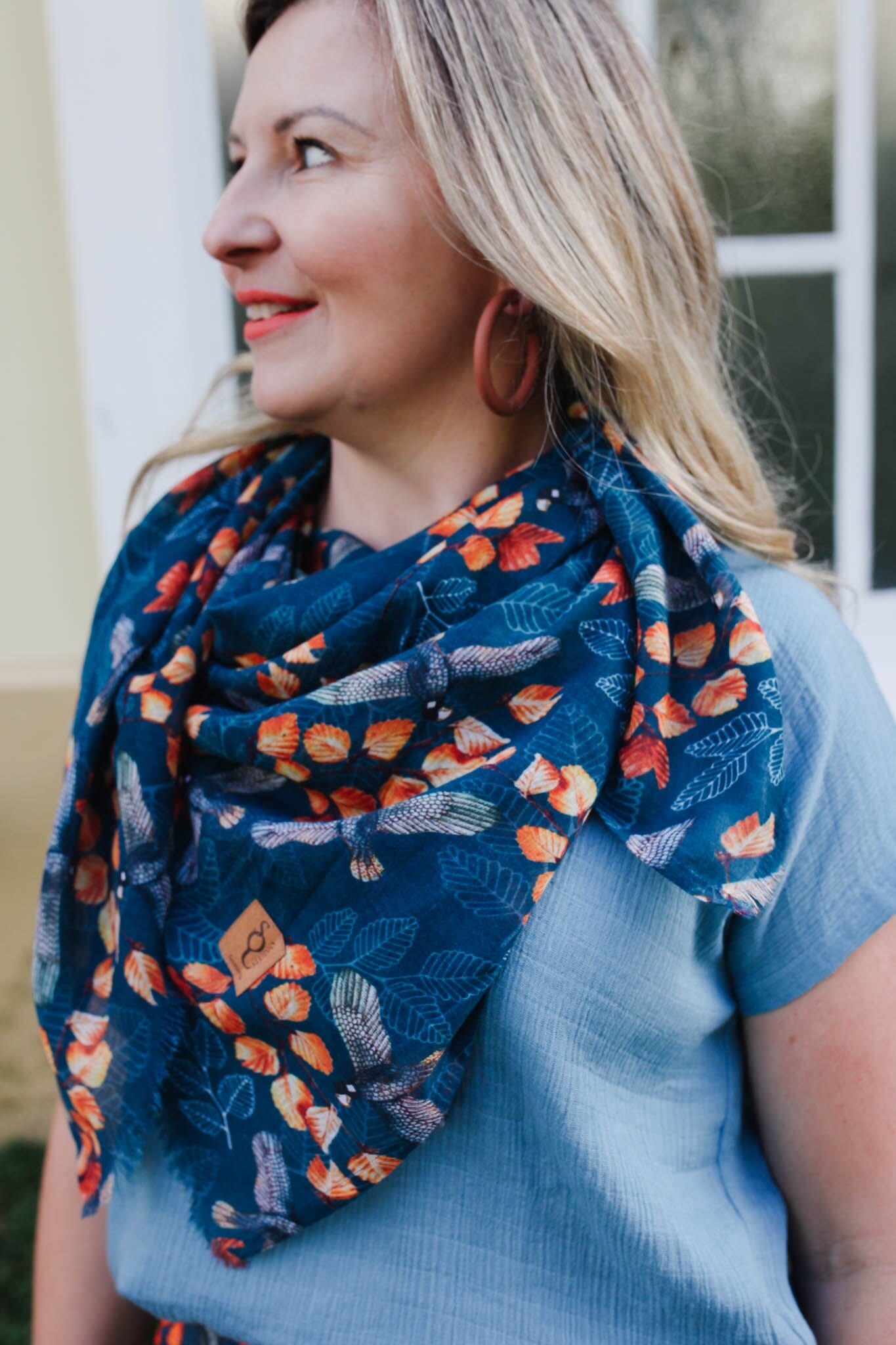 Organic Cotton Square Scarf - Turning Fagus Scarf The Spotted Quoll 