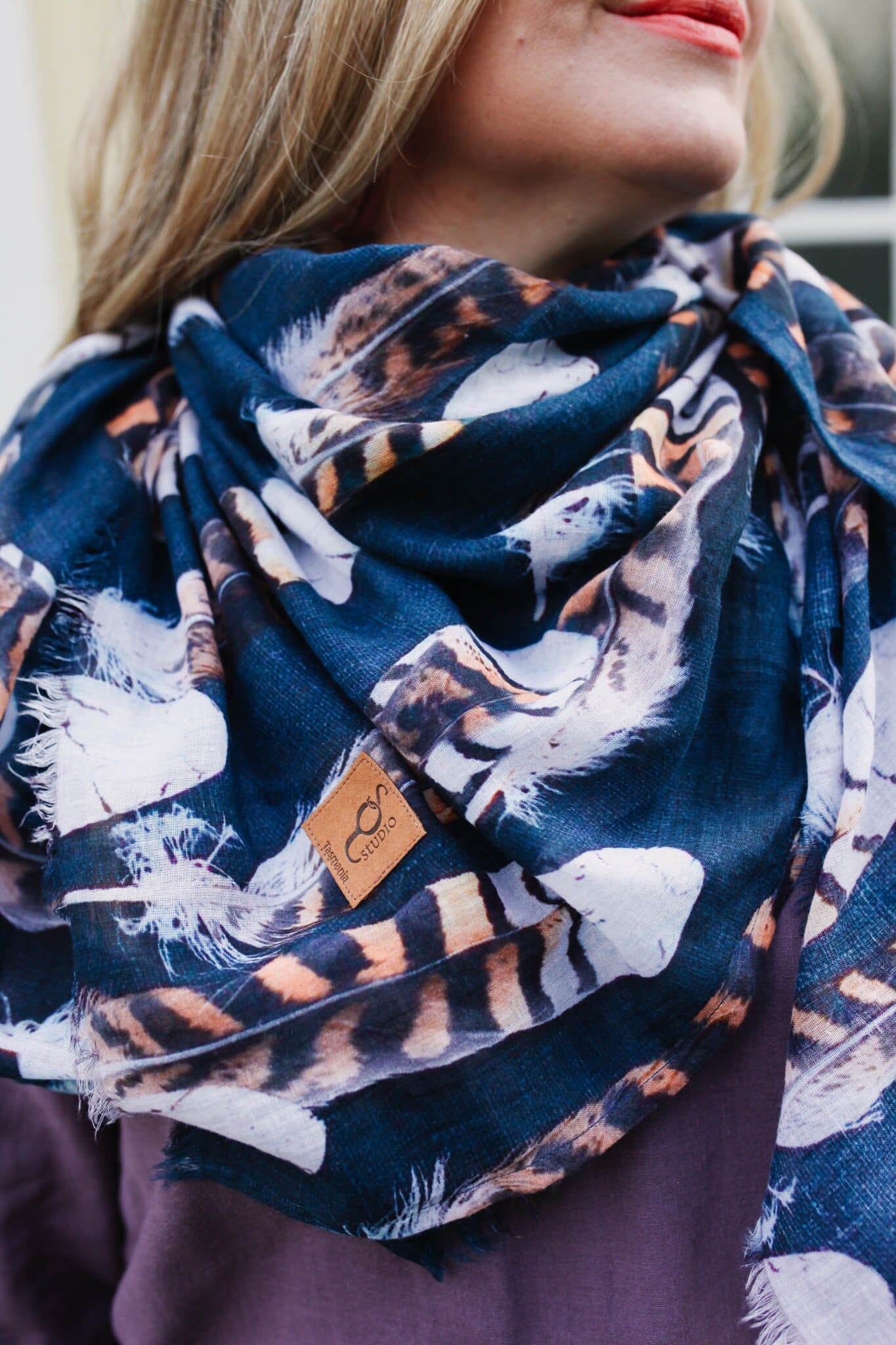 Organic Cotton Square Scarf - Kookaburra Feather Scarf The Spotted Quoll 