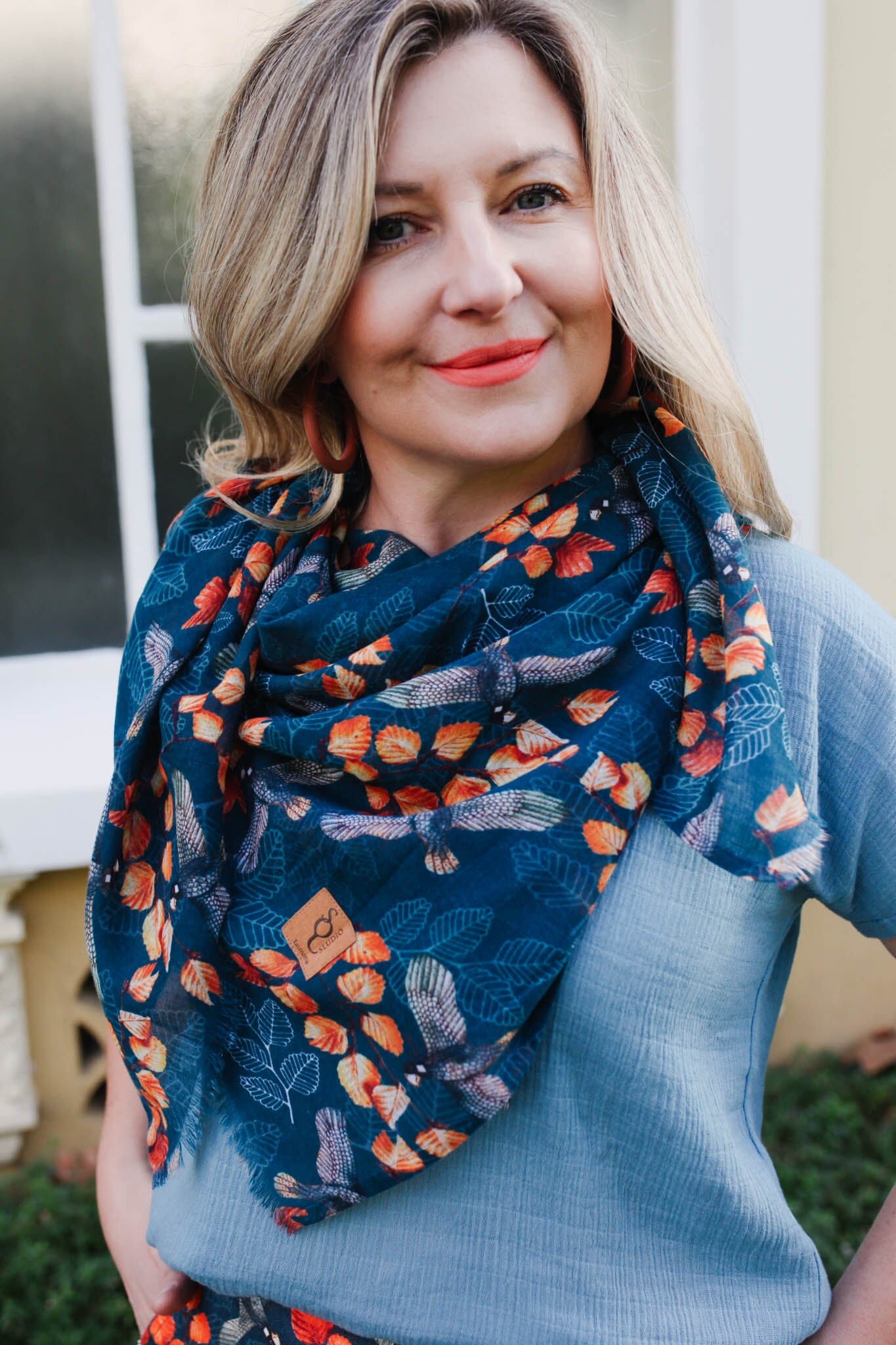 Organic Cotton Square Scarf - Turning Fagus Scarf The Spotted Quoll 