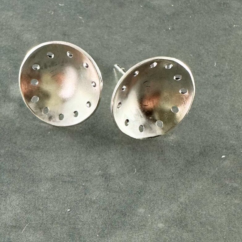 Oxidized & Silver Studs by Jillian Jak Earrings Jillian Jak Concave Holes Med 