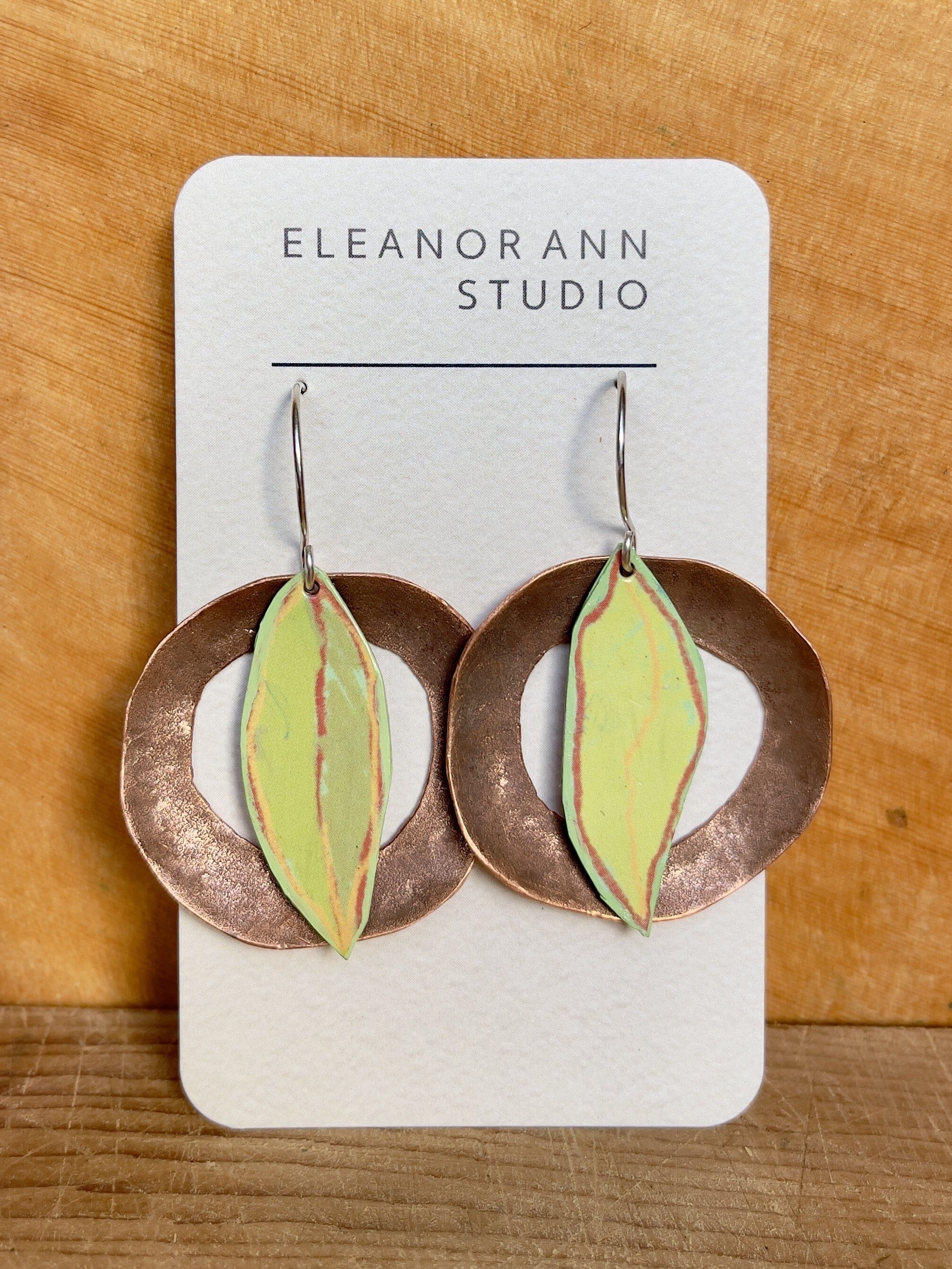 Reclaimed Copper and Hand-painted Earrings - Eleanor Ann Earrings Eleanor Ann Eucalypt 