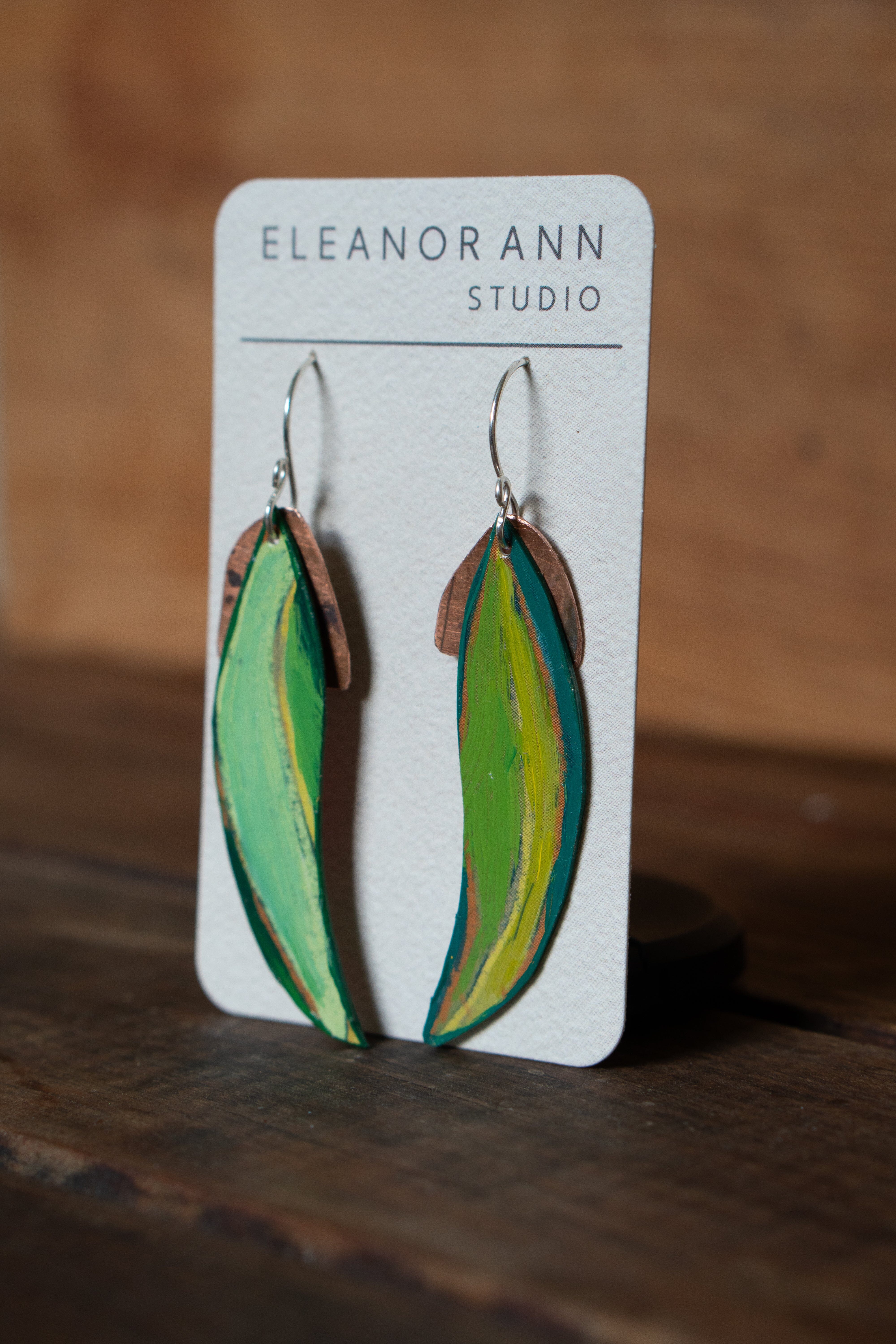 Reclaimed Copper and Hand-painted Earrings - Eleanor Ann Earrings Eleanor Ann Eucalypt 