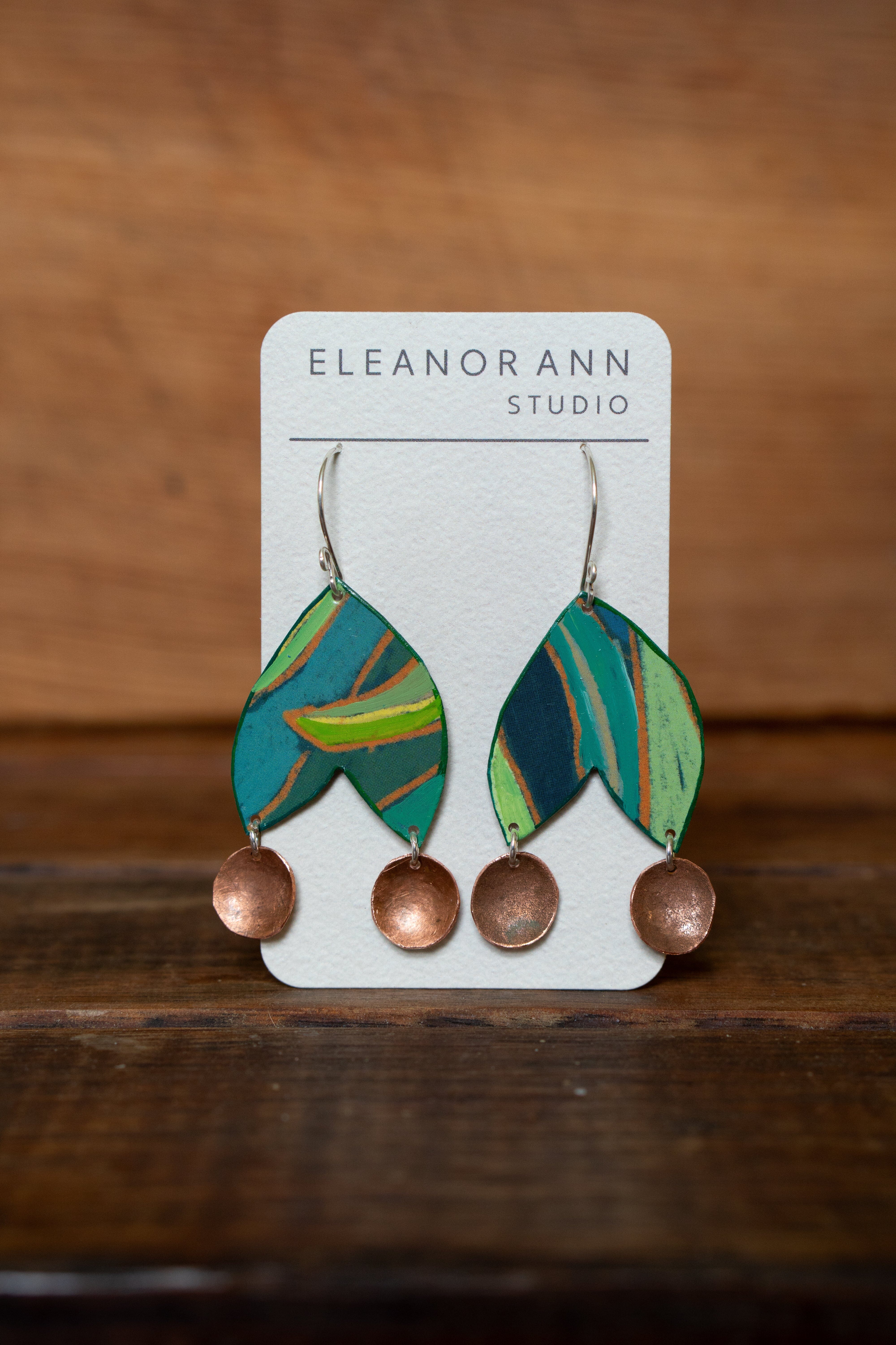 Reclaimed Copper and Hand-painted Earrings - Eleanor Ann Earrings Eleanor Ann Eucalypt Hearts 