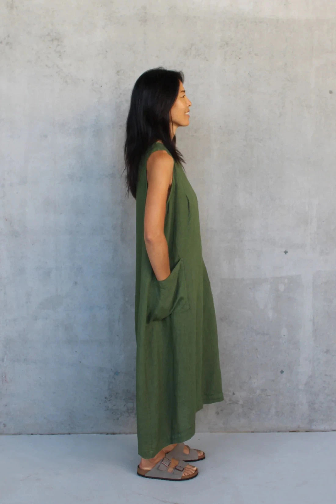 Montaigne Remy Linen Dress dress Etika Forest Green 