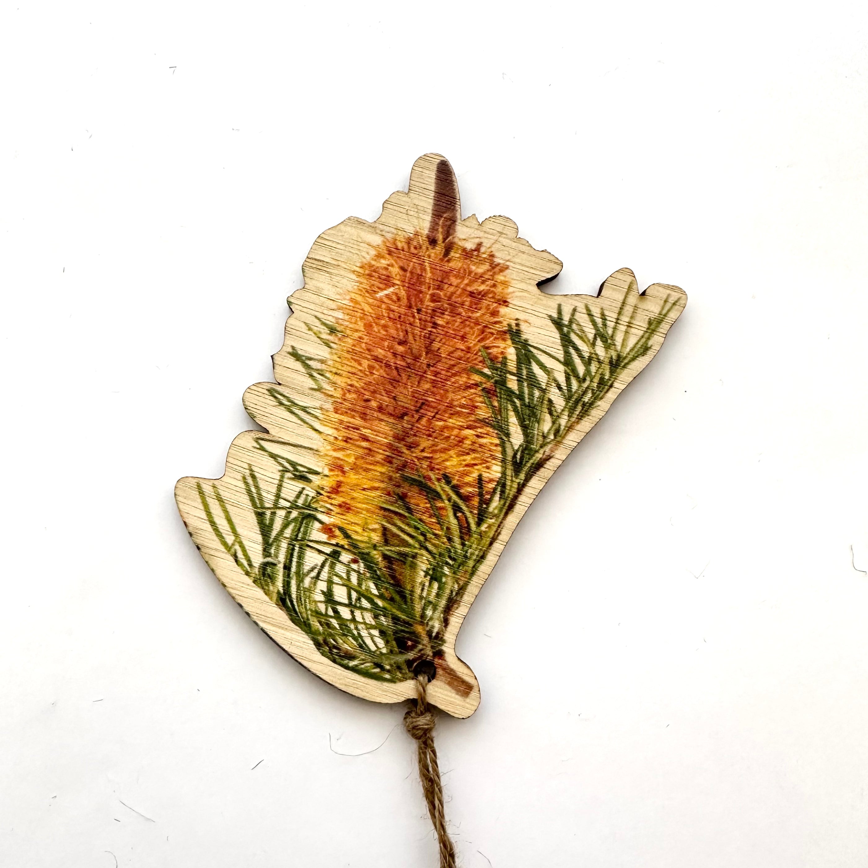 Christmas Ornaments - Printed Tasmanian Oak homewares The Spotted Quoll Banksia 