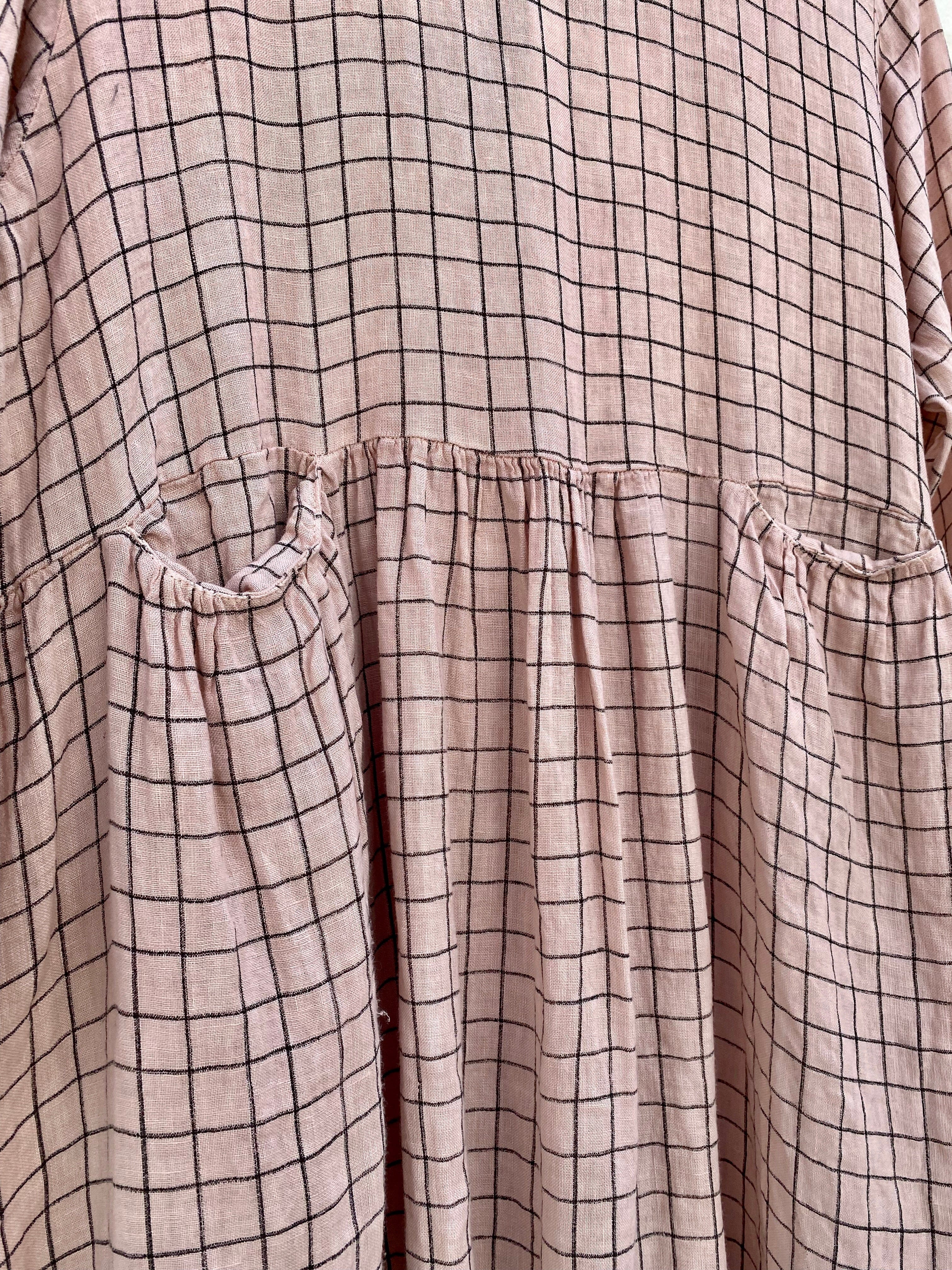 Italian Linen Rose Grid Baggy Style Dress Dress Etika 