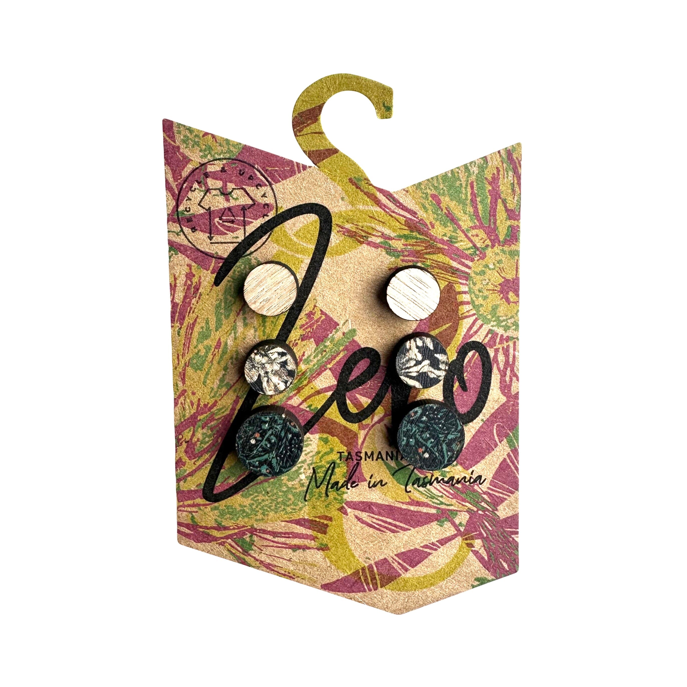 Stud Trio Pack - Zero Waste Australian Timber Assorted Earrings The Spotted Quoll 