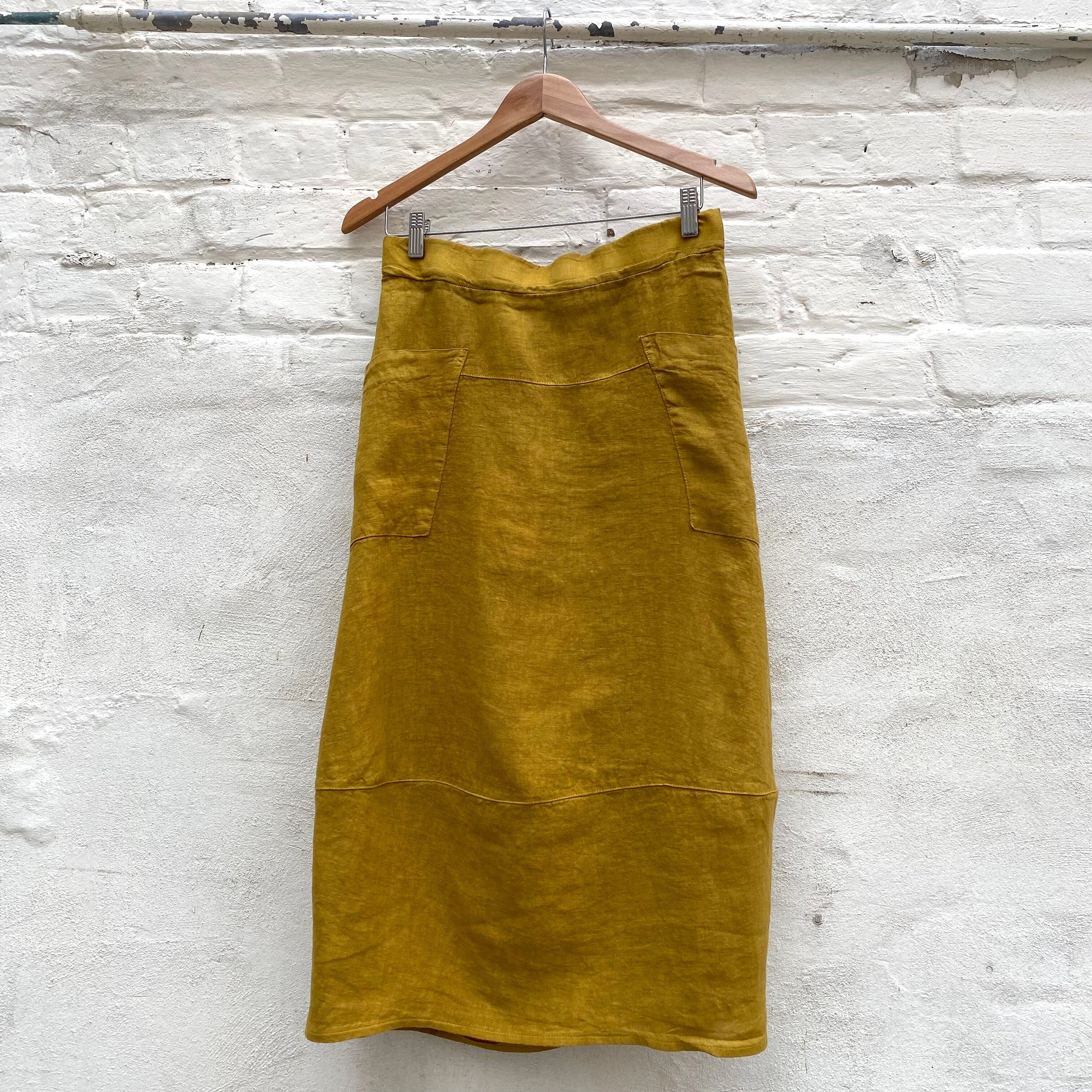 Montaigne Solid Linen Tulip Skirt Skirt Etika Senape 