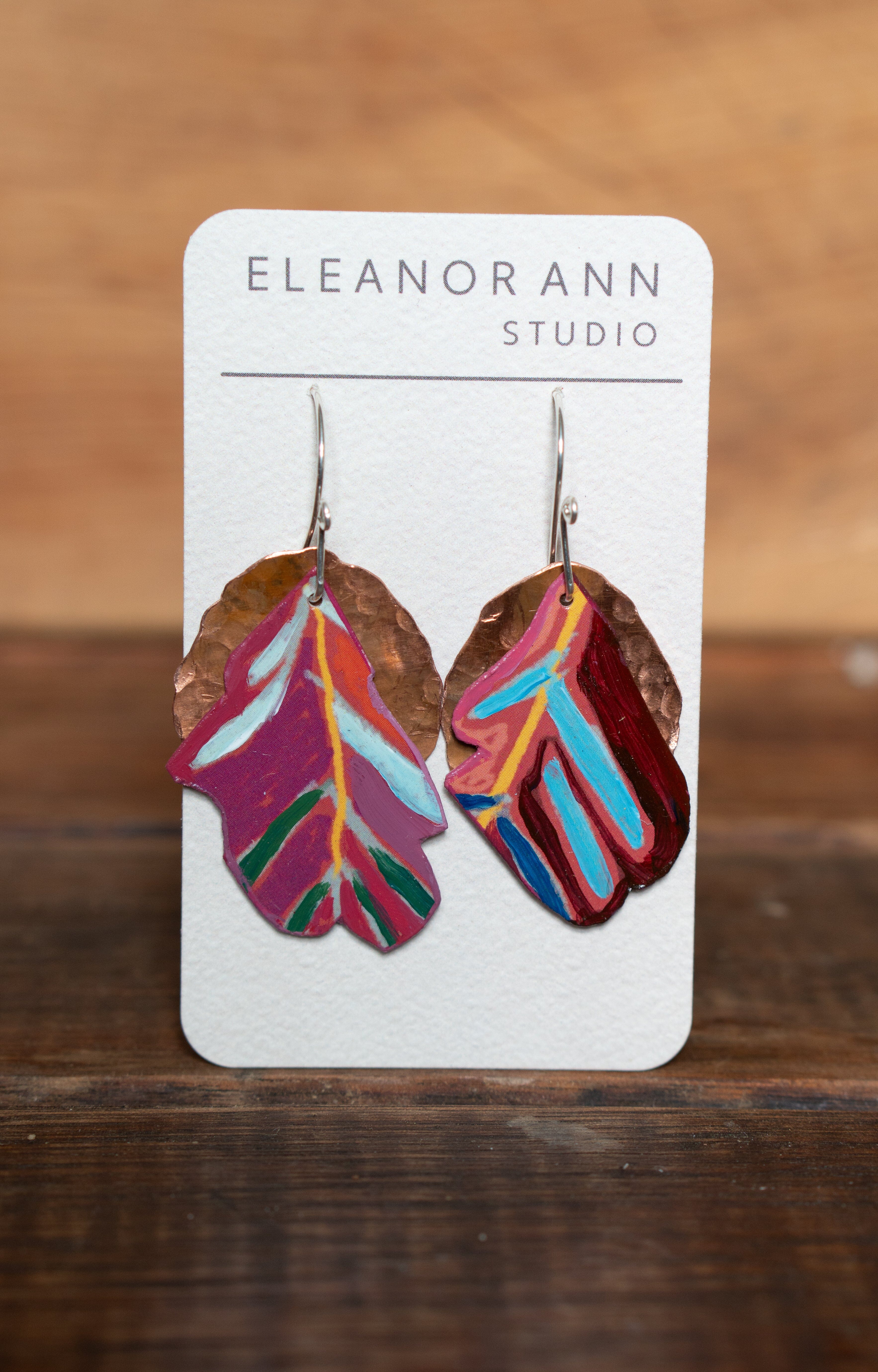 Reclaimed Copper and Hand-painted Earrings - Eleanor Ann Earrings Eleanor Ann Grow Pink 