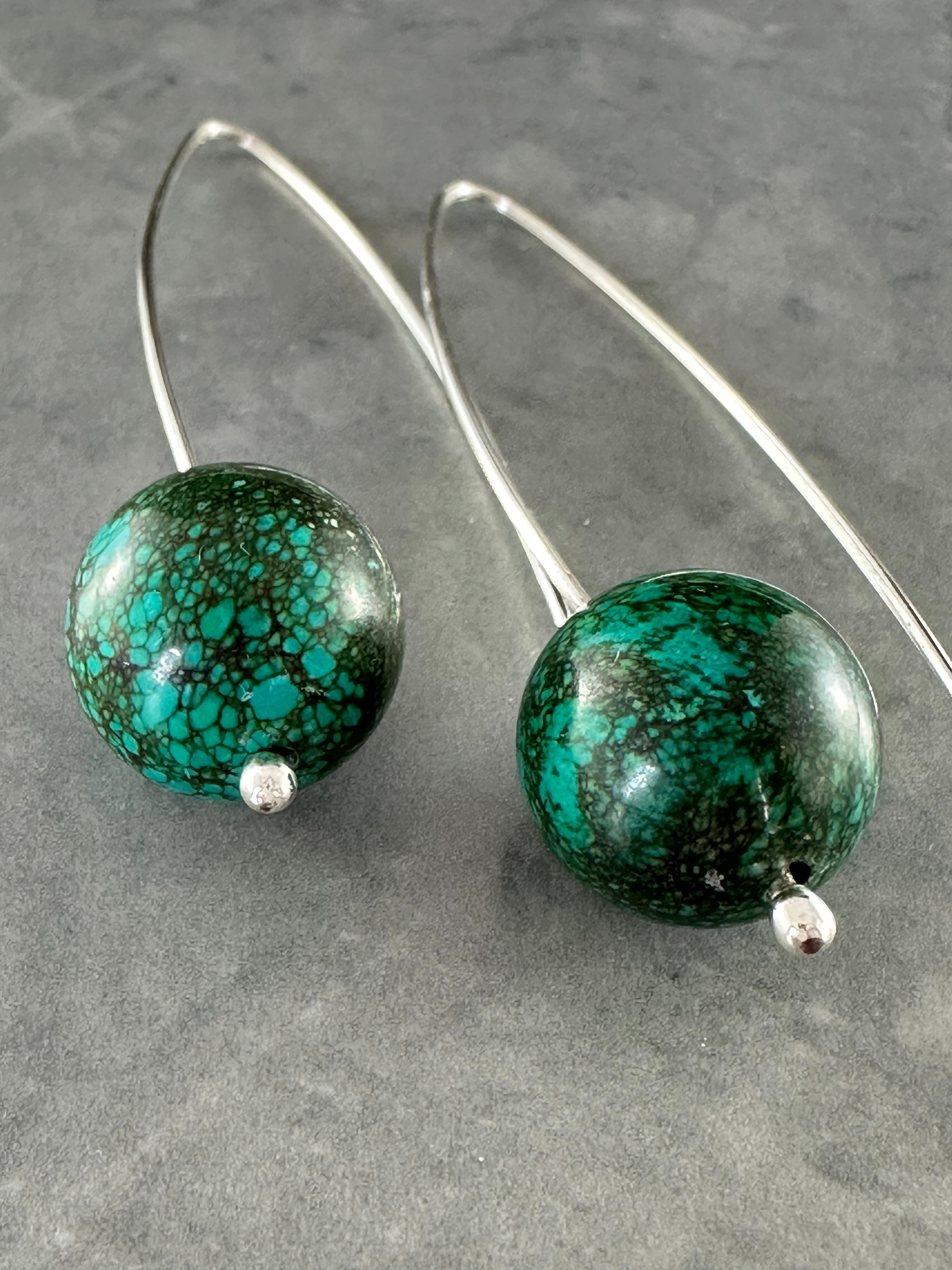 Semi Precious Beaded Dangles - Jillian Jak Earrings Jillian Jak Silver Turquoise Sphere Drops (65mm) 
