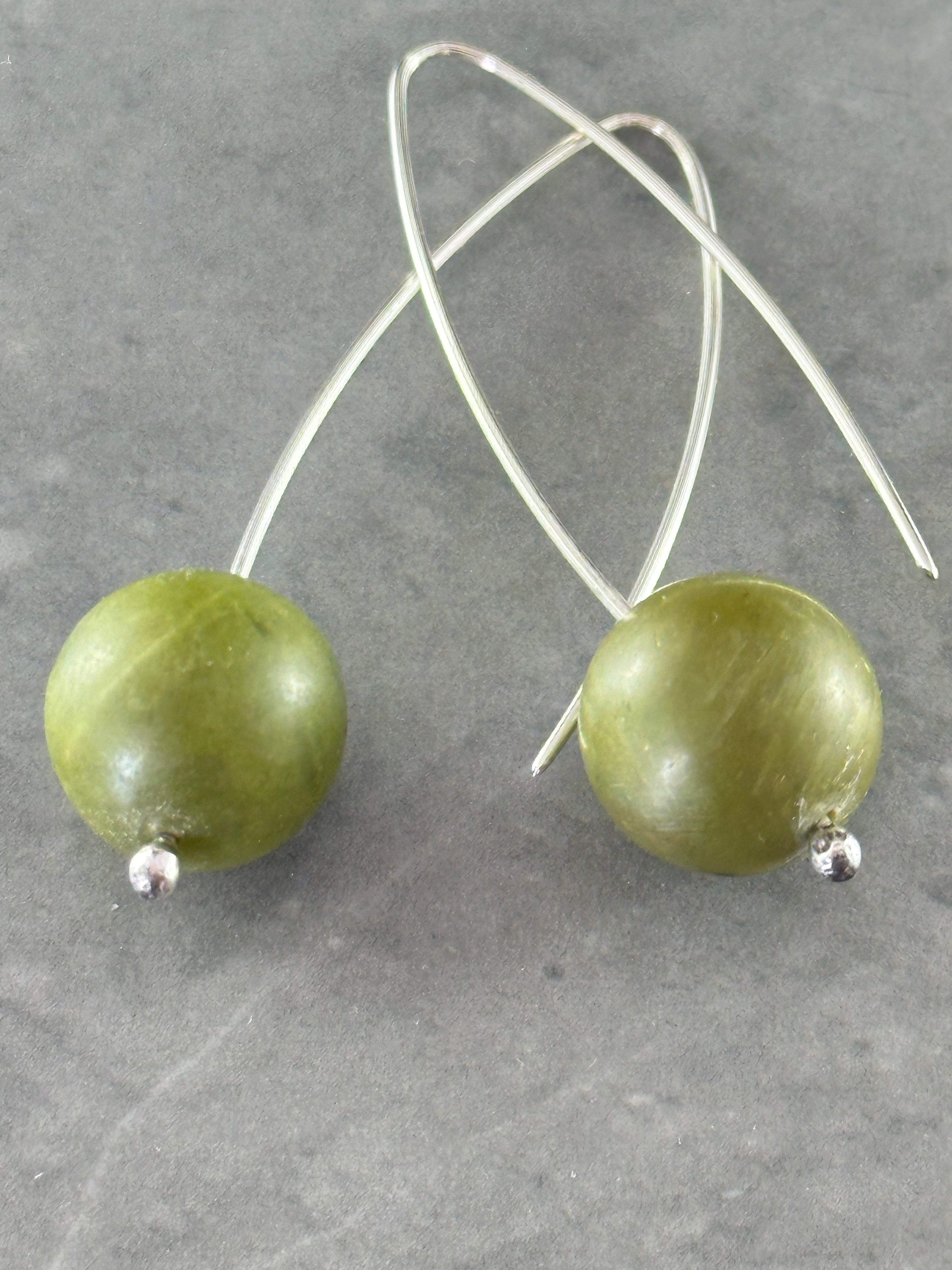 Semi Precious Beaded Dangles - Jillian Jak Earrings Jillian Jak Silver Jade Sphere Drops (65mm) 