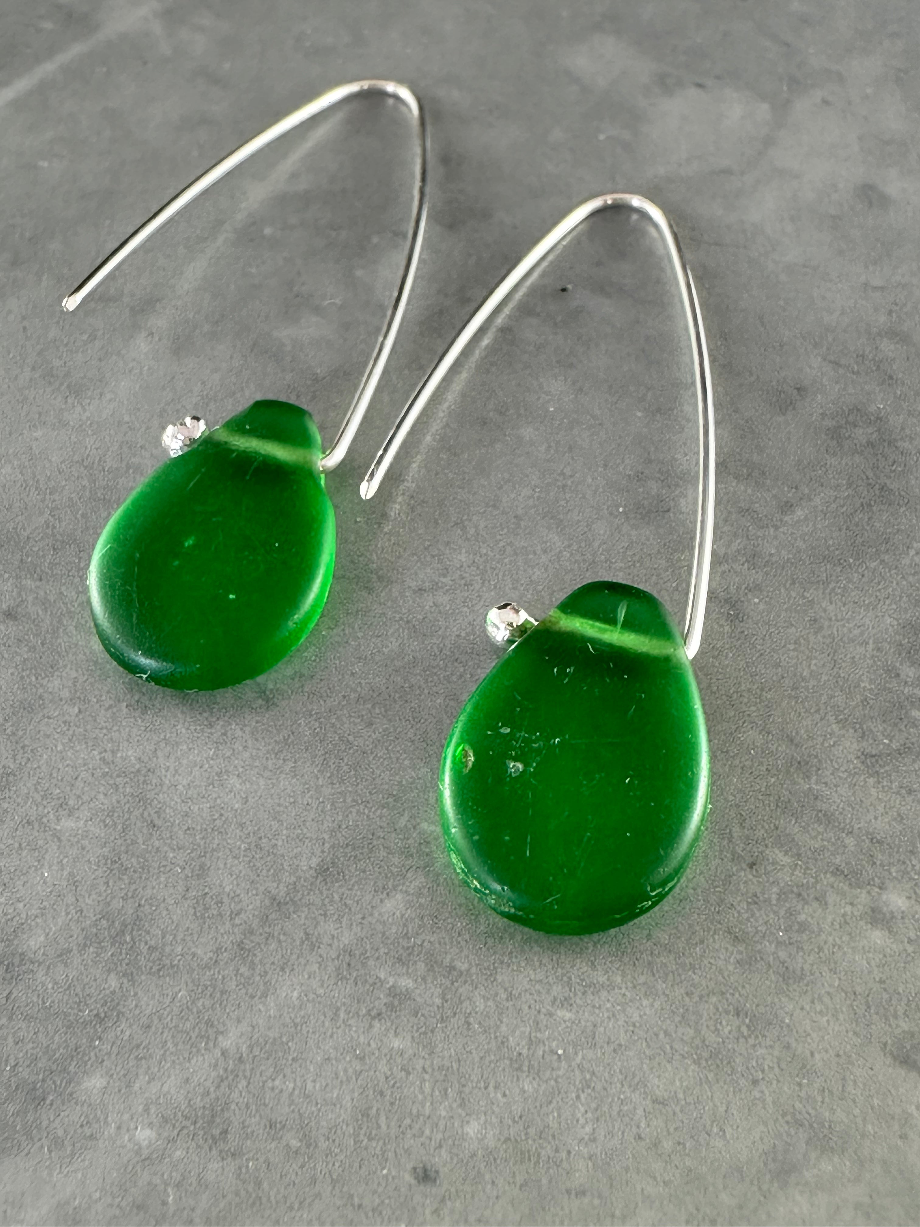 Semi Precious Beaded Dangles - Jillian Jak Earrings Jillian Jak Transparent Antique Green Glass (50mm) 