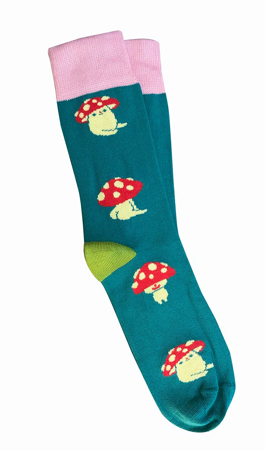 'Mushrooms' Cotton Socks - Tightology socks Tightology Teal 