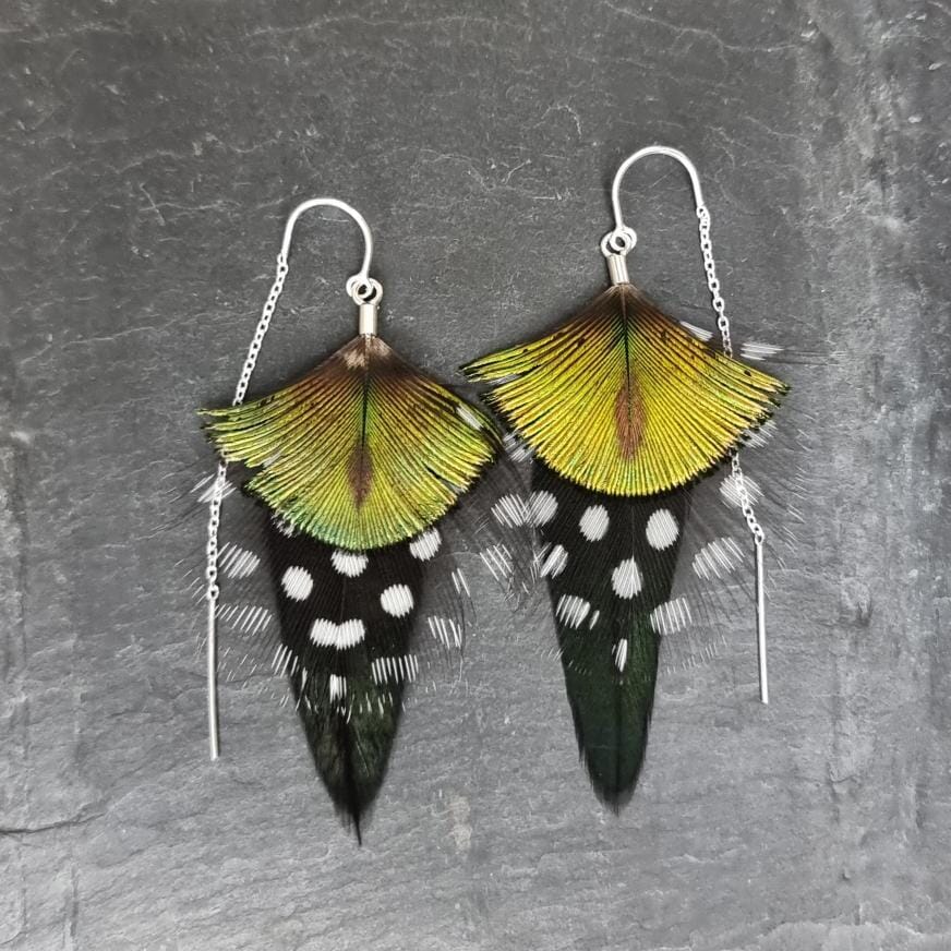 Guinea Fowl Feather Earrings - Emily Eliza Earrings Emily Eliza Arlotte 