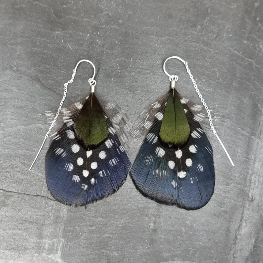 Guinea Fowl Feather Earrings - Emily Eliza Earrings Emily Eliza Arlotte 