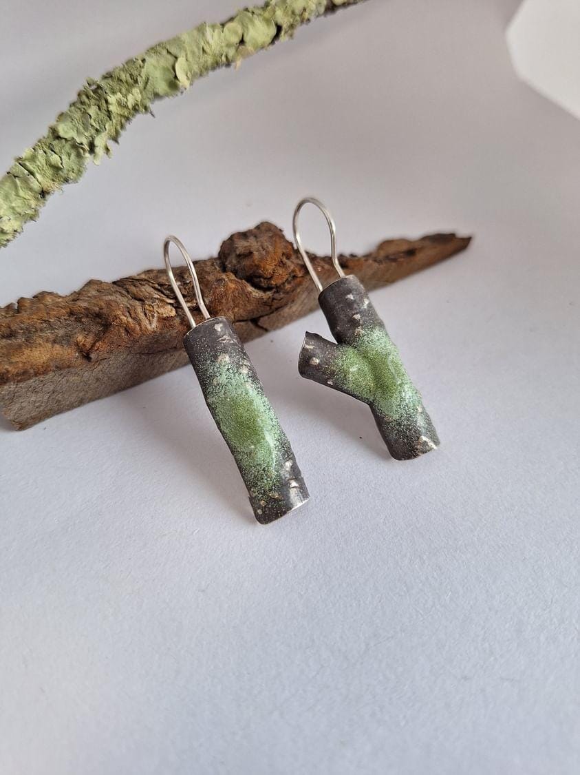 Forest Lichen Silver Earrings - Hulley Jewellery Earrings Hulley Jewellery Med Drop 