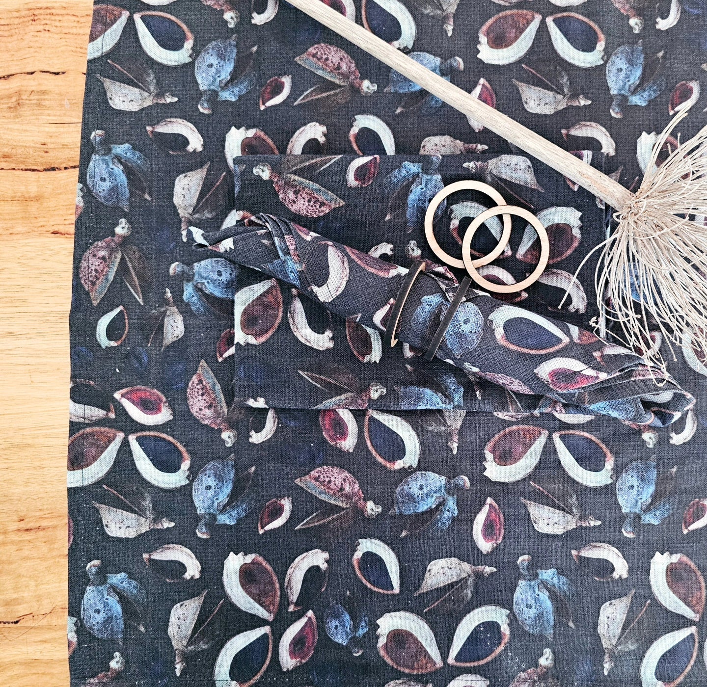 Printed Organic Linen Table Cloth - Seed Pods table cloth The Spotted Quoll 