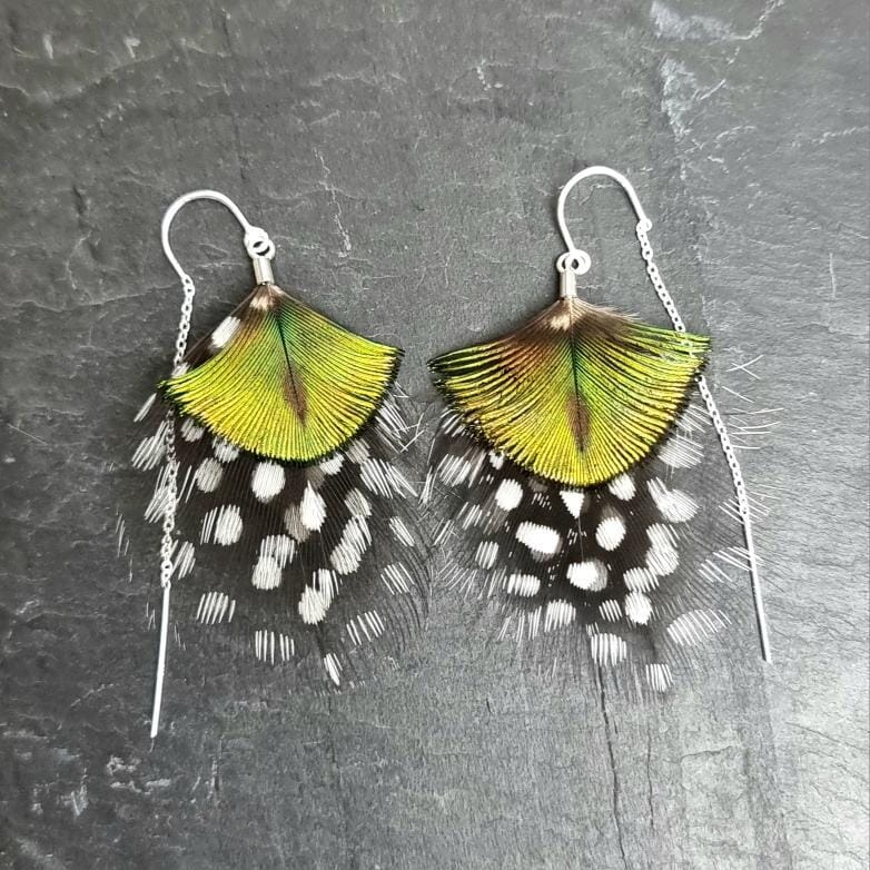 Guinea Fowl Feather Earrings - Emily Eliza Earrings Emily Eliza Arlotte Spotted Green 