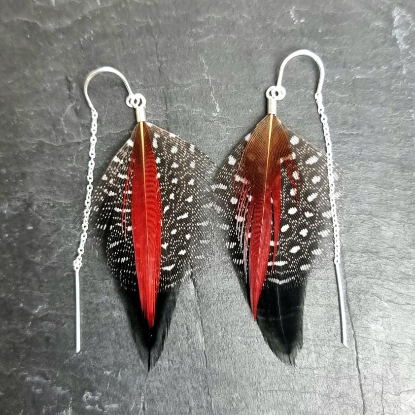 Guinea Fowl Feather Earrings - Emily Eliza Earrings Emily Eliza Arlotte Spotted Auburn 