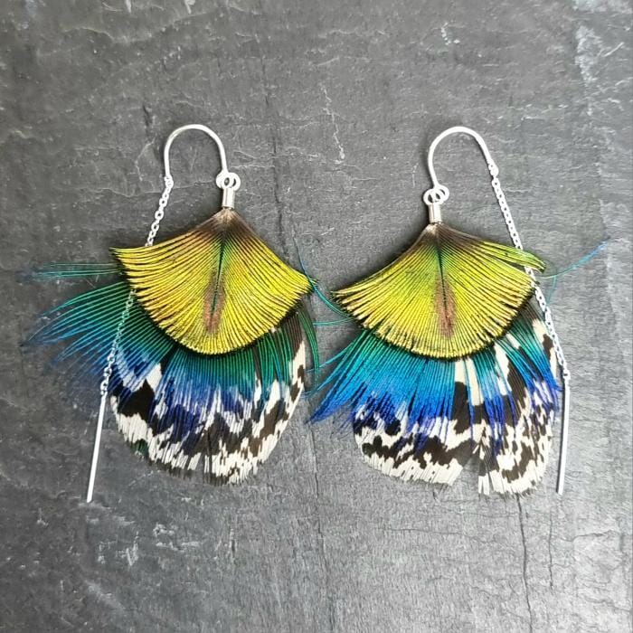 Peacock Feather Earrings - Emily Eliza Earrings Emily Eliza Arlotte Peacock & Pheasant 