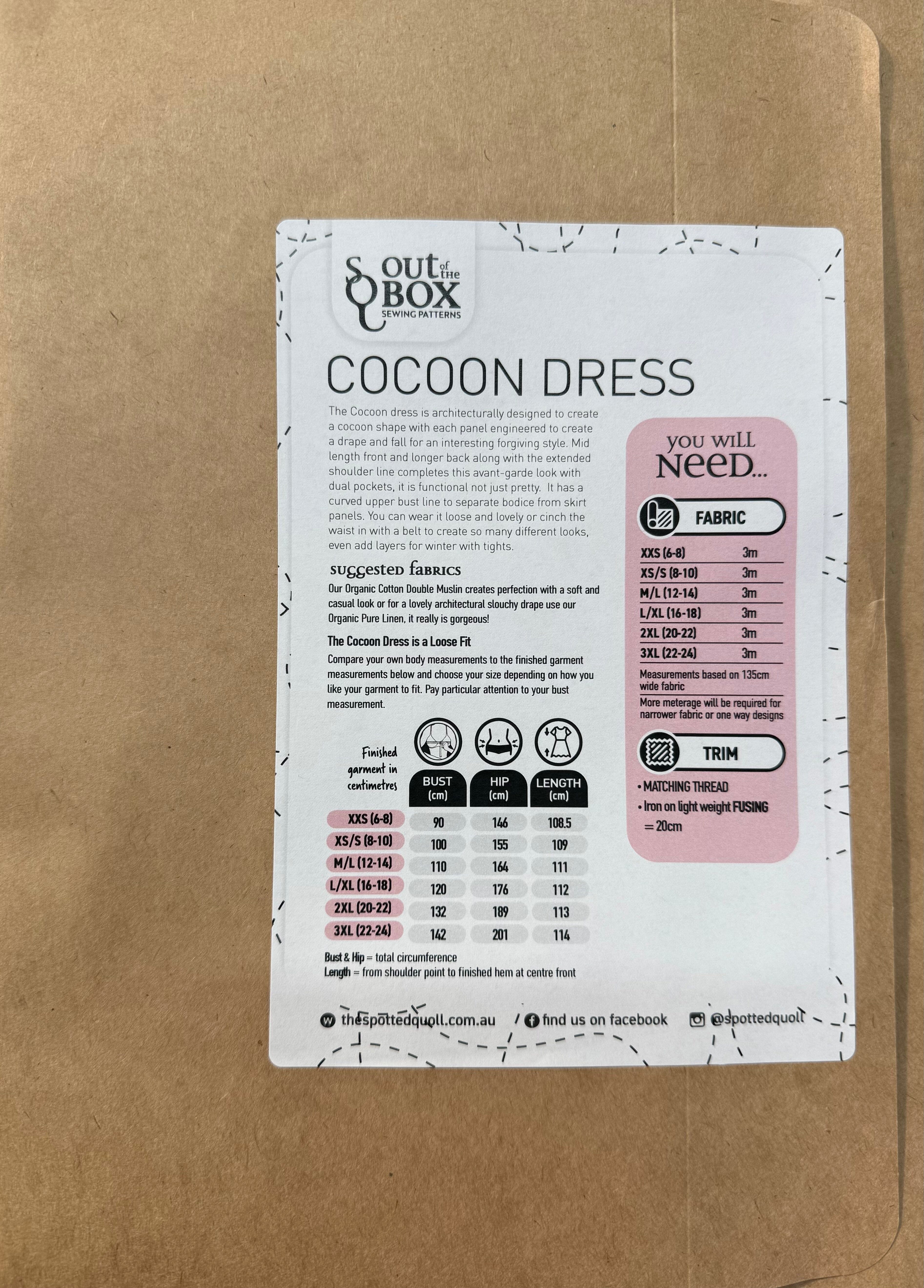 SQ Sewing Pattern - Cocoon Dress dress pattern The Spotted Quoll 