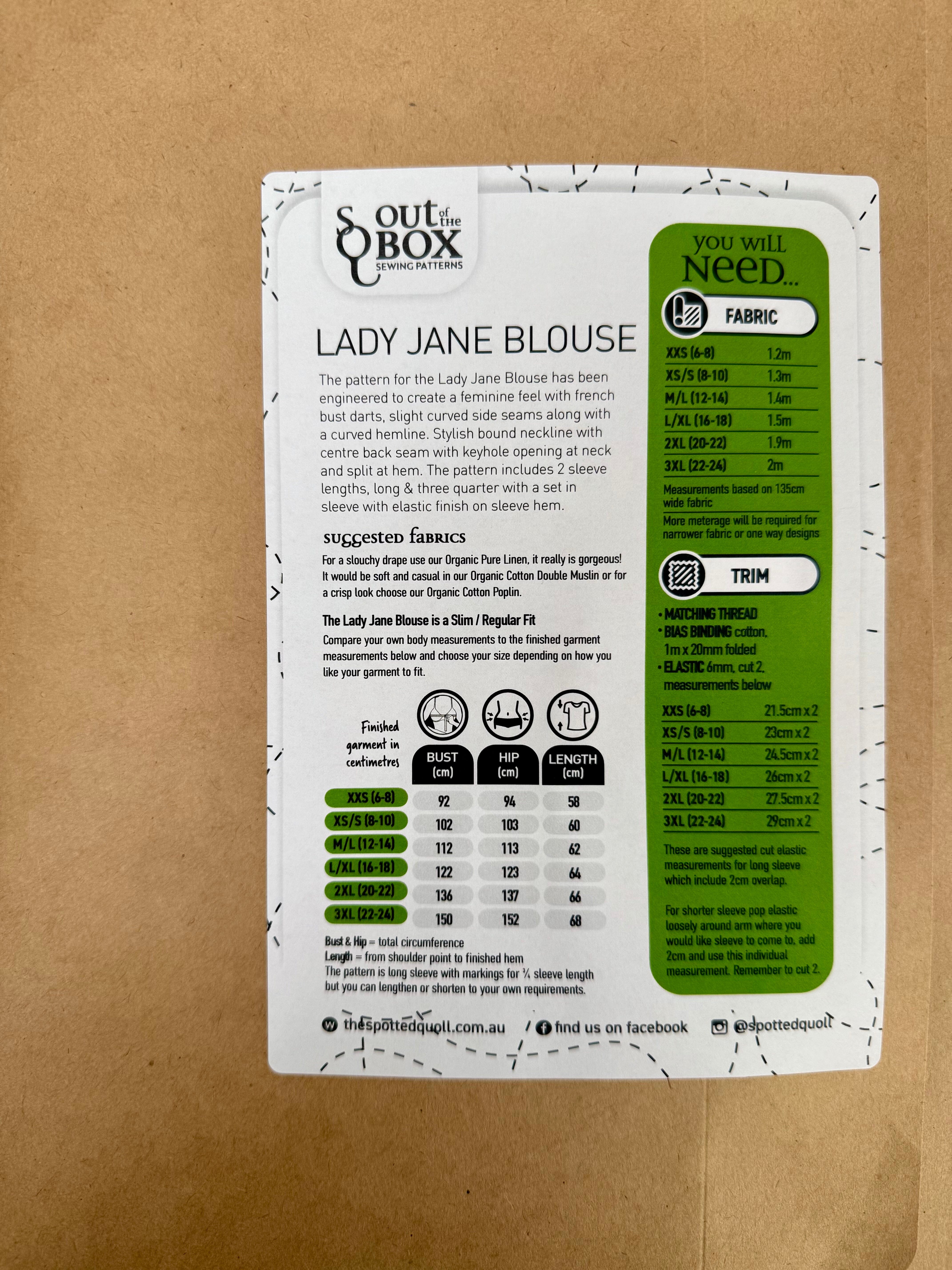 SQ Sewing Pattern - Lady Jane Blouse top pattern The Spotted Quoll 