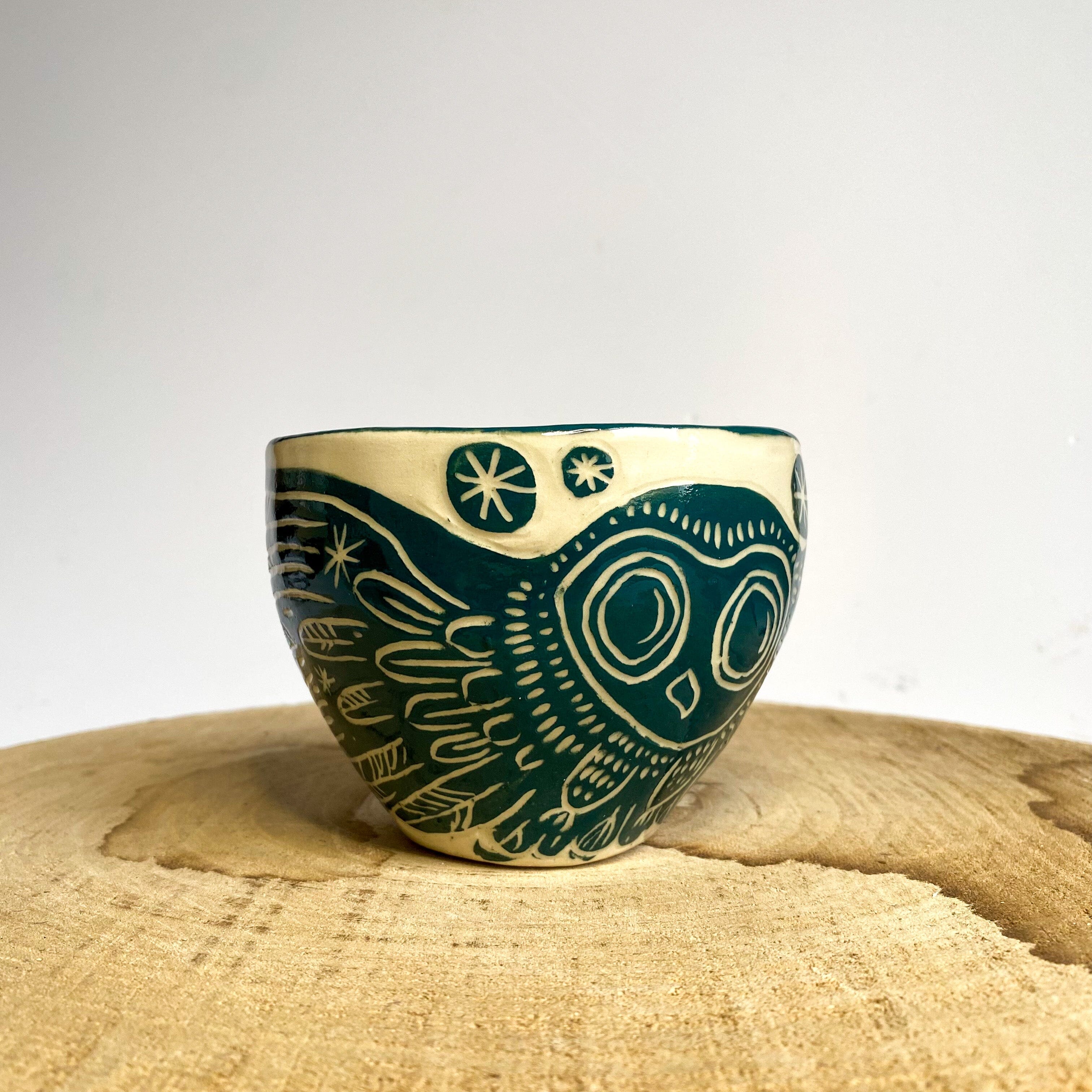 Aurora Fae Owls ceramics The Aurora Fae Amulet Green Tumbler (100mm x 80mm) 