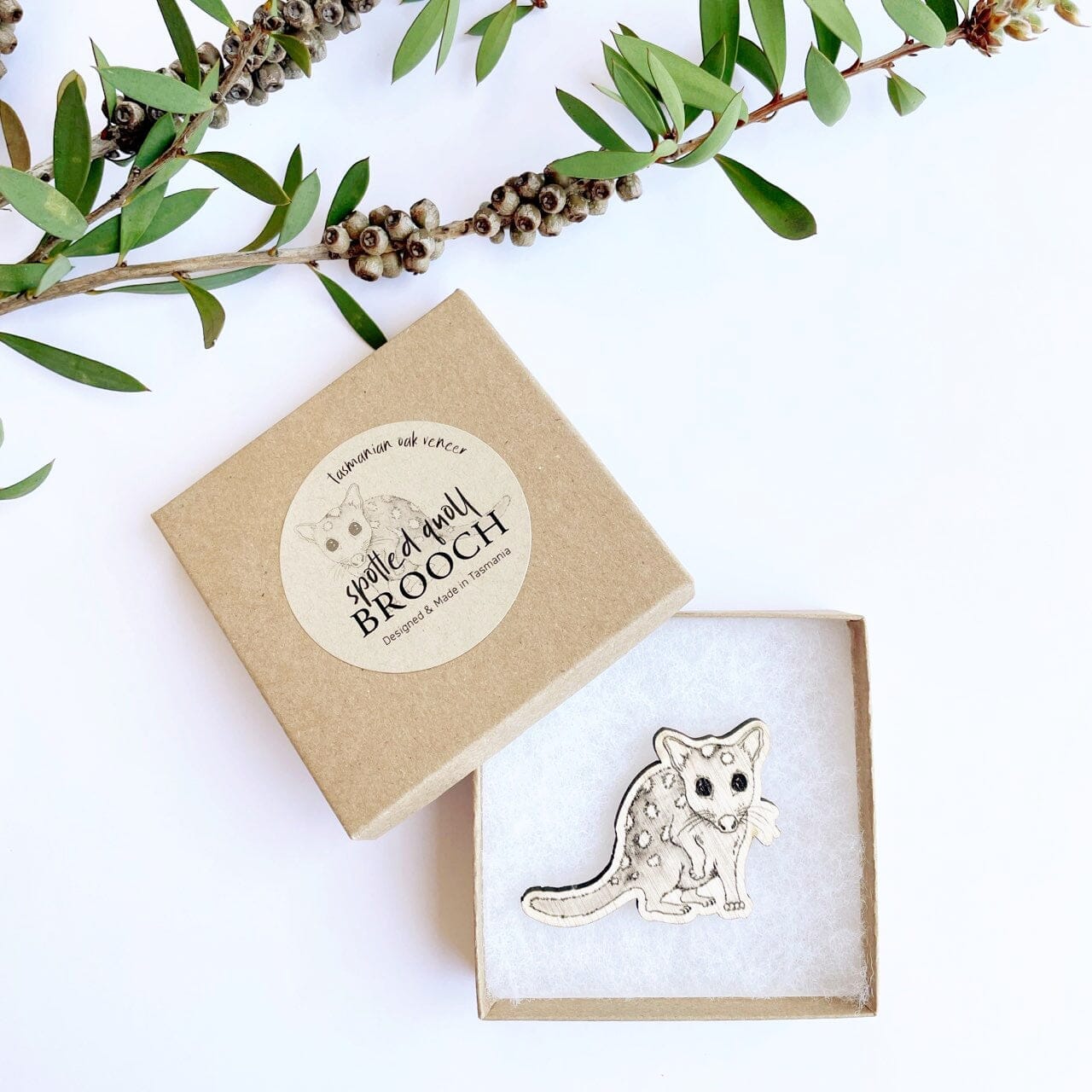 Brooches - Printed Tasmanian Oak Veneer Brooch The Spotted Quoll Spotted Quoll 
