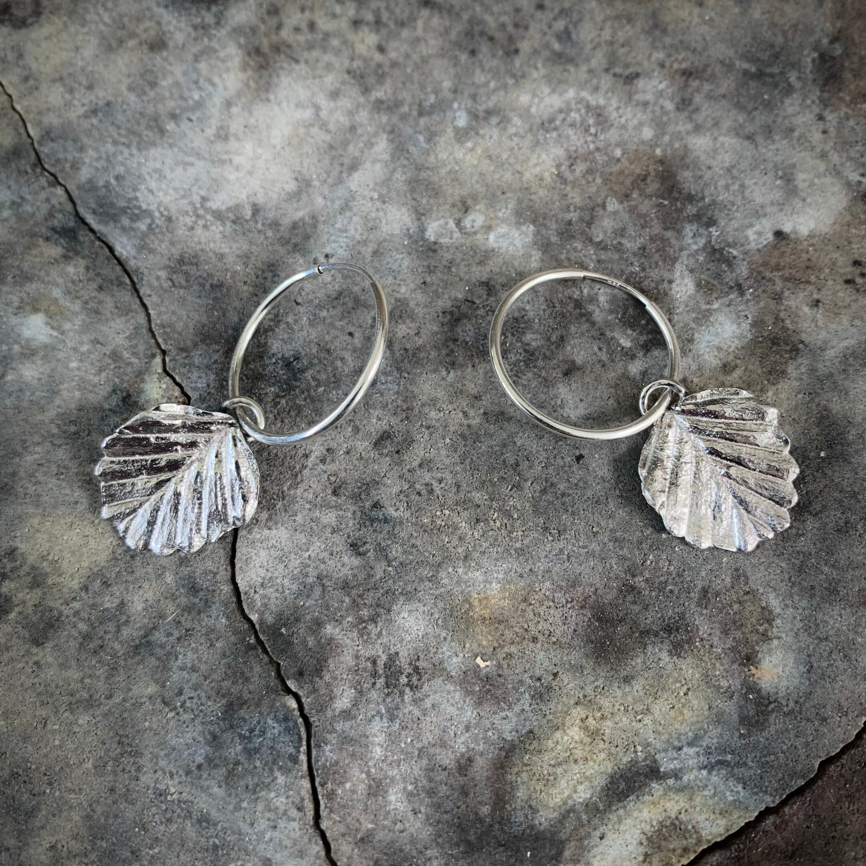 Fagus Leaf Earrings - Janny McKinnon Jewellery Janny Mckinnon Med Fagus Small Hoop Silver 