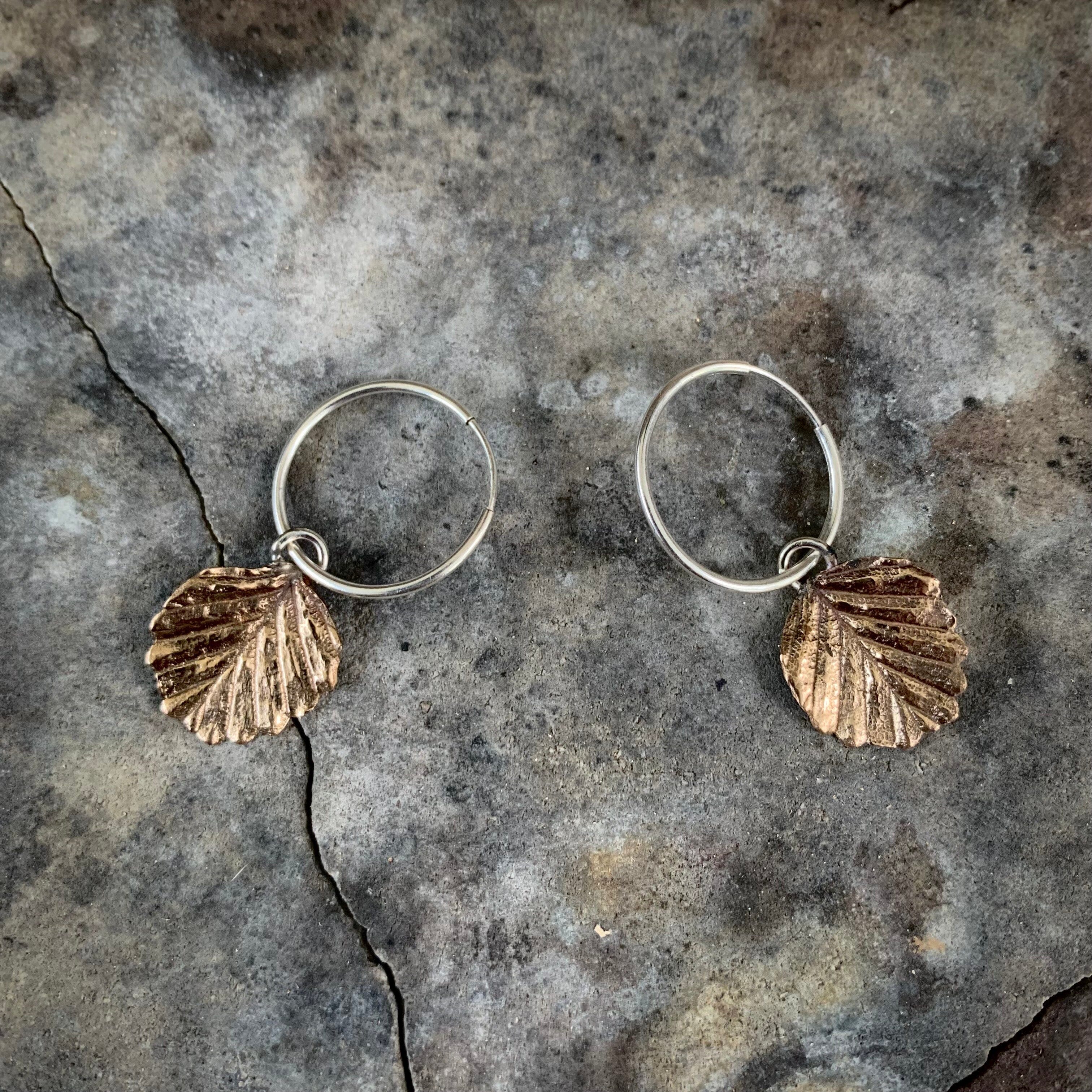 Fagus Leaf Earrings - Janny McKinnon Jewellery Janny Mckinnon Med Fagus Small Hoop Bronze & Silver 