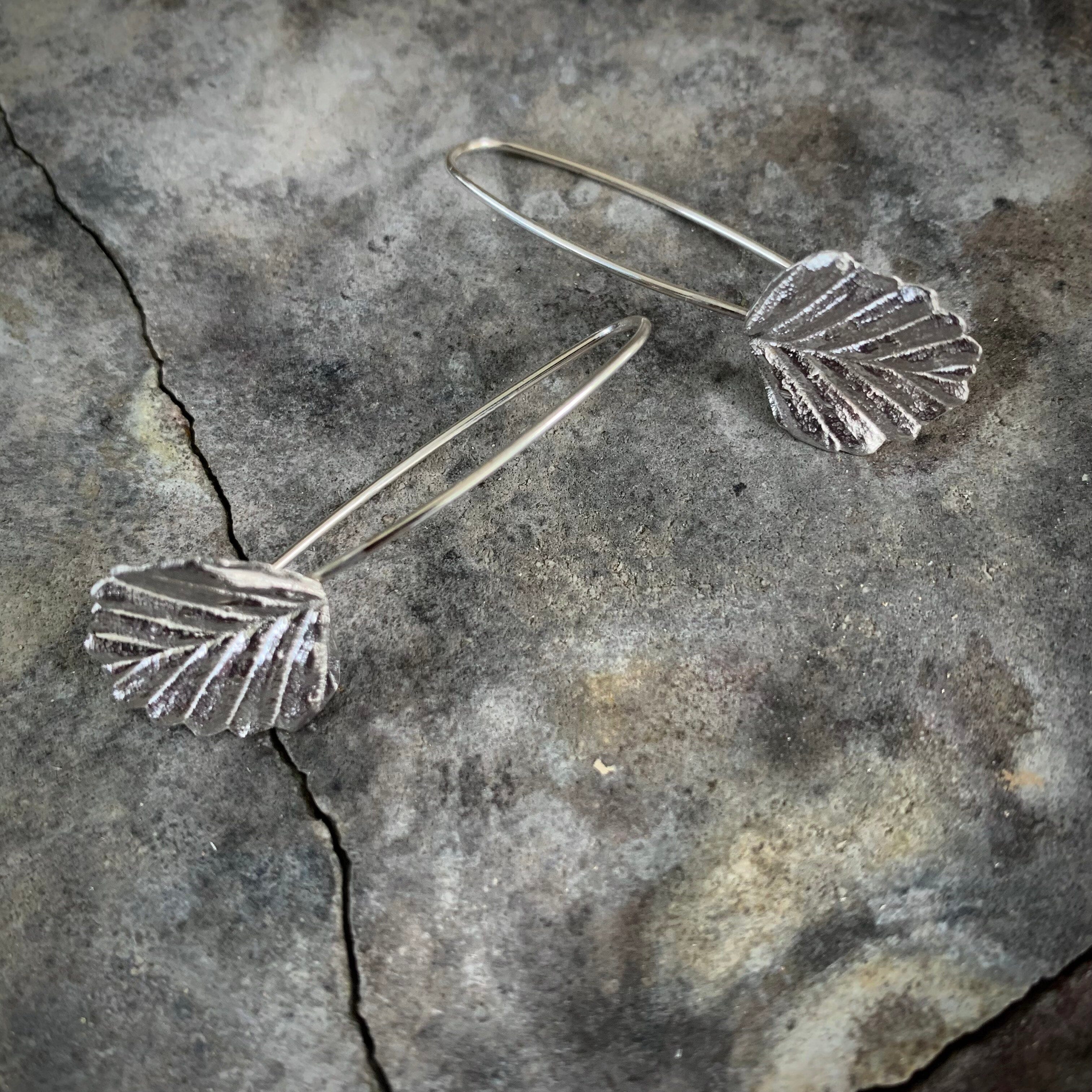 Fagus Leaf Earrings - Janny McKinnon Jewellery Janny Mckinnon Med Fagus Long Drop Hook Silver 