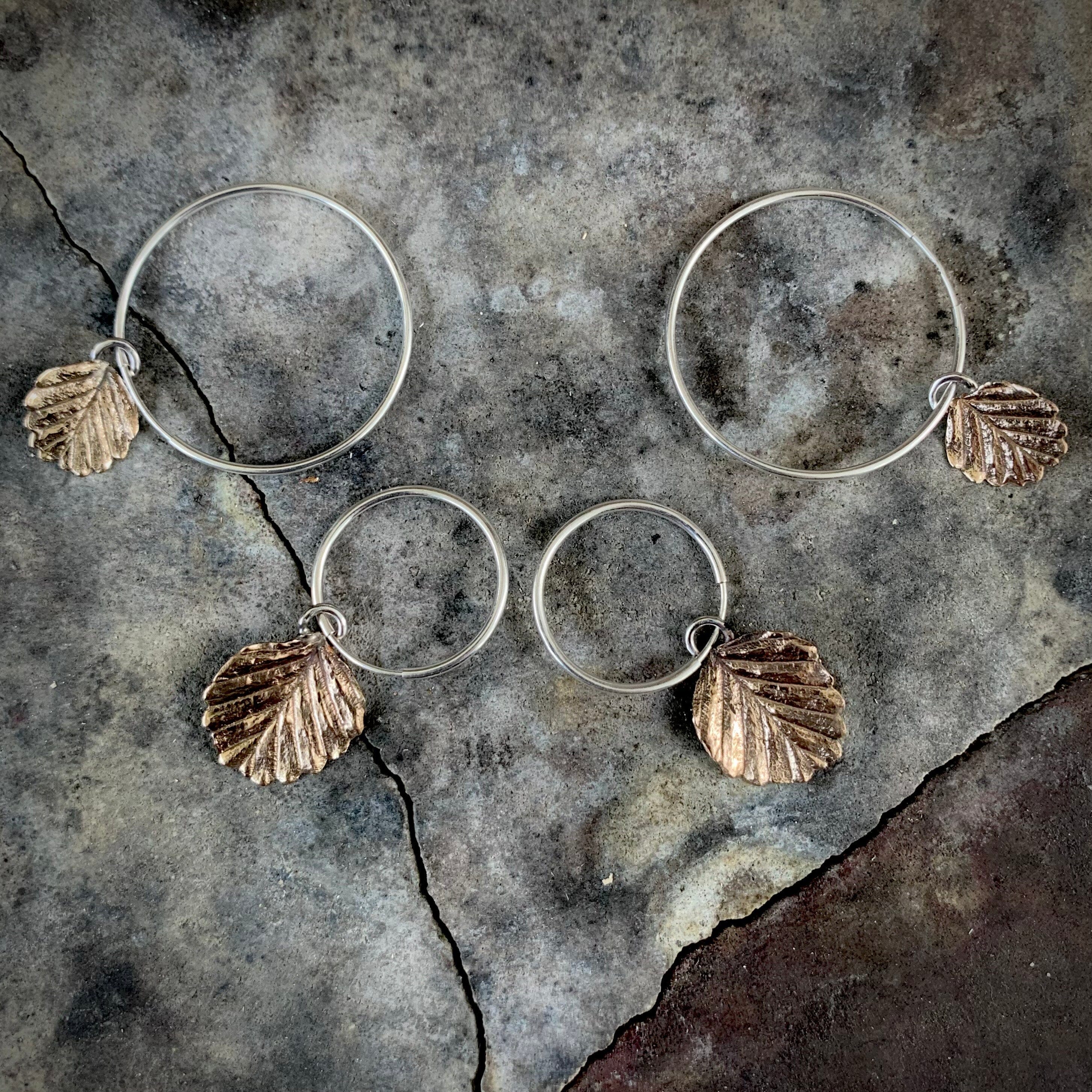Fagus Leaf Earrings - Janny McKinnon Jewellery Janny Mckinnon Small Fagus Large Hoop Bronze & silver 