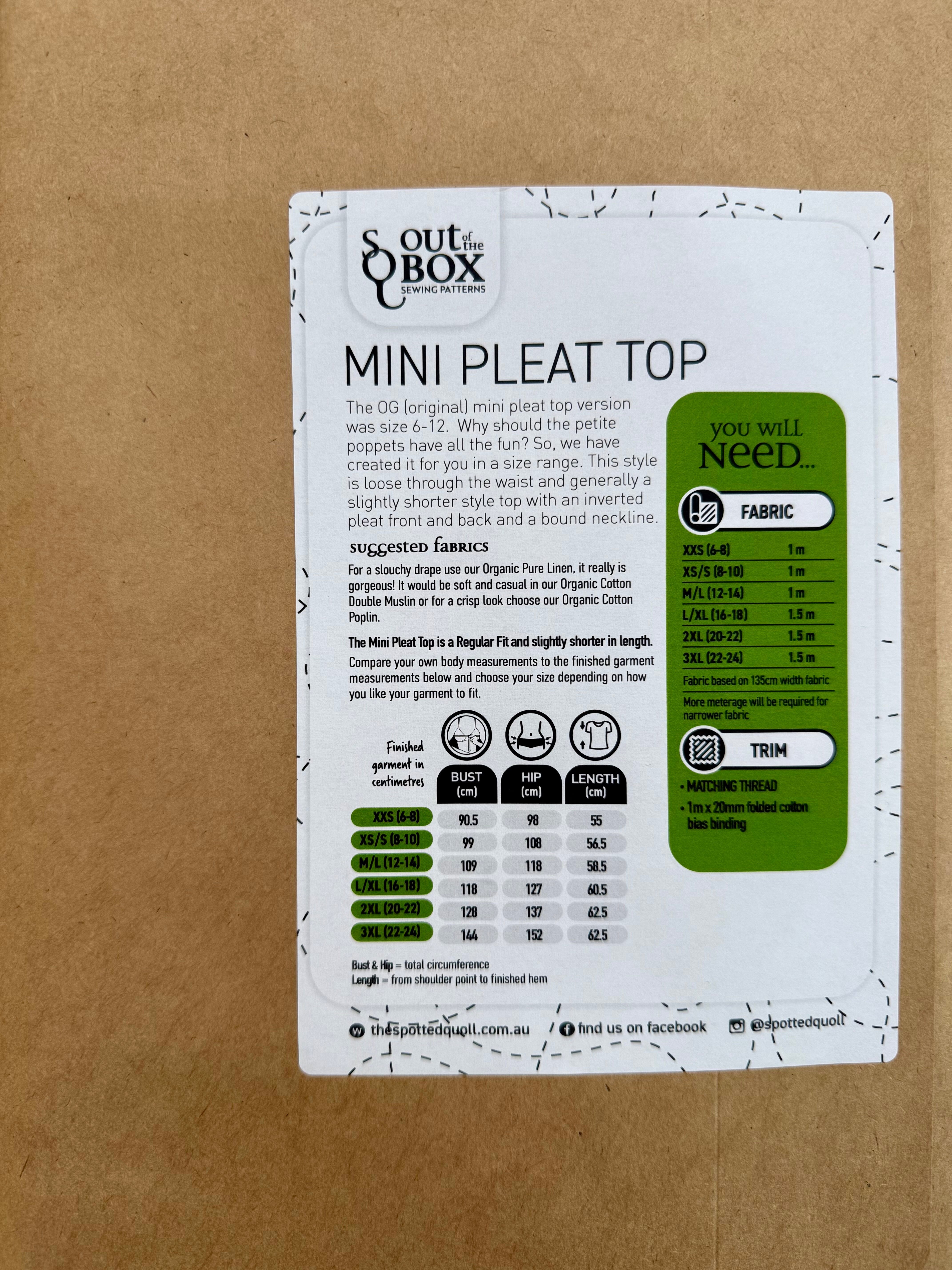 SQ Sewing Pattern - Mini Pleat Top top pattern The Spotted Quoll 