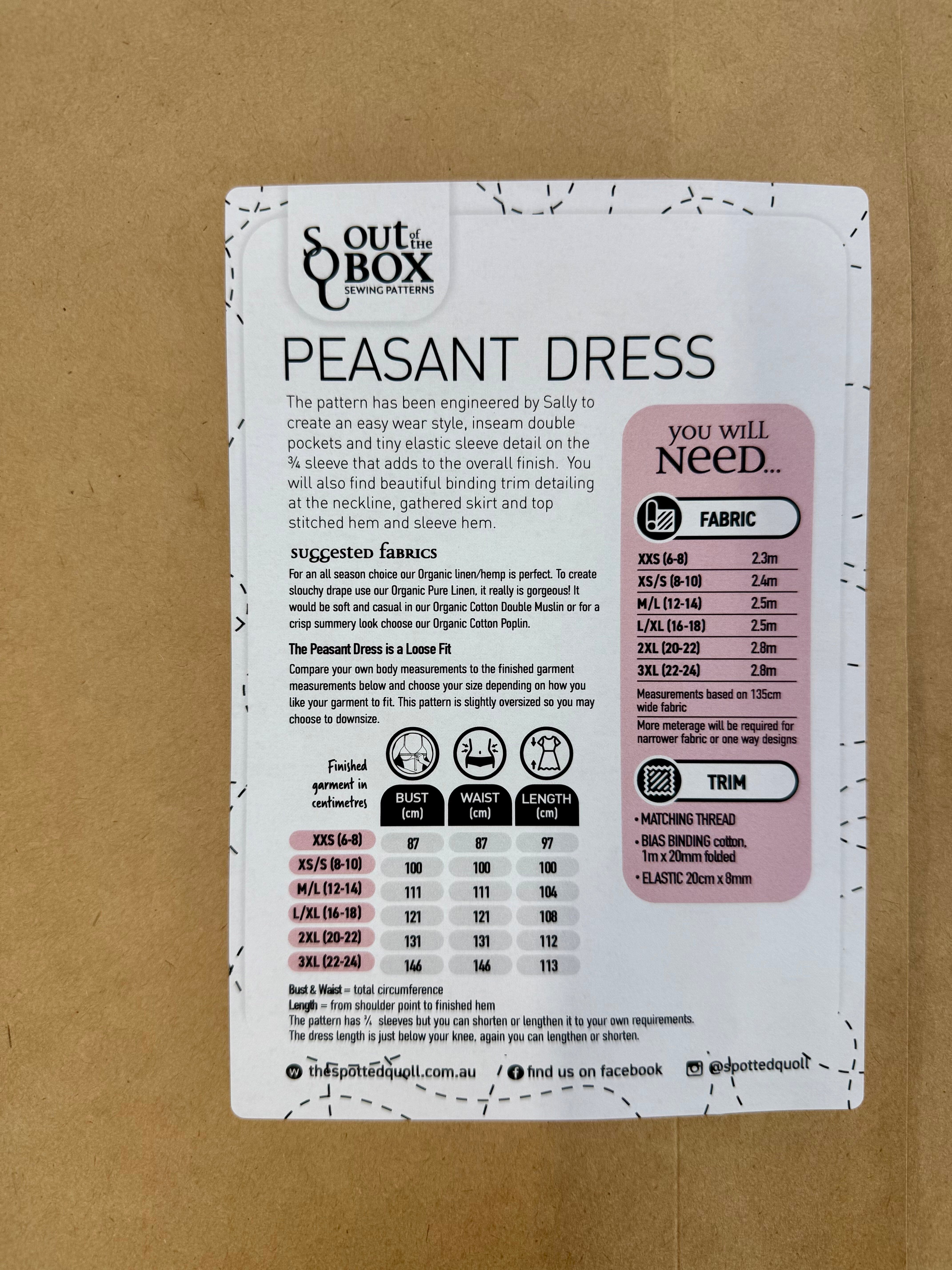 SQ Sewing Pattern - Peasant Dress top pattern The Spotted Quoll 