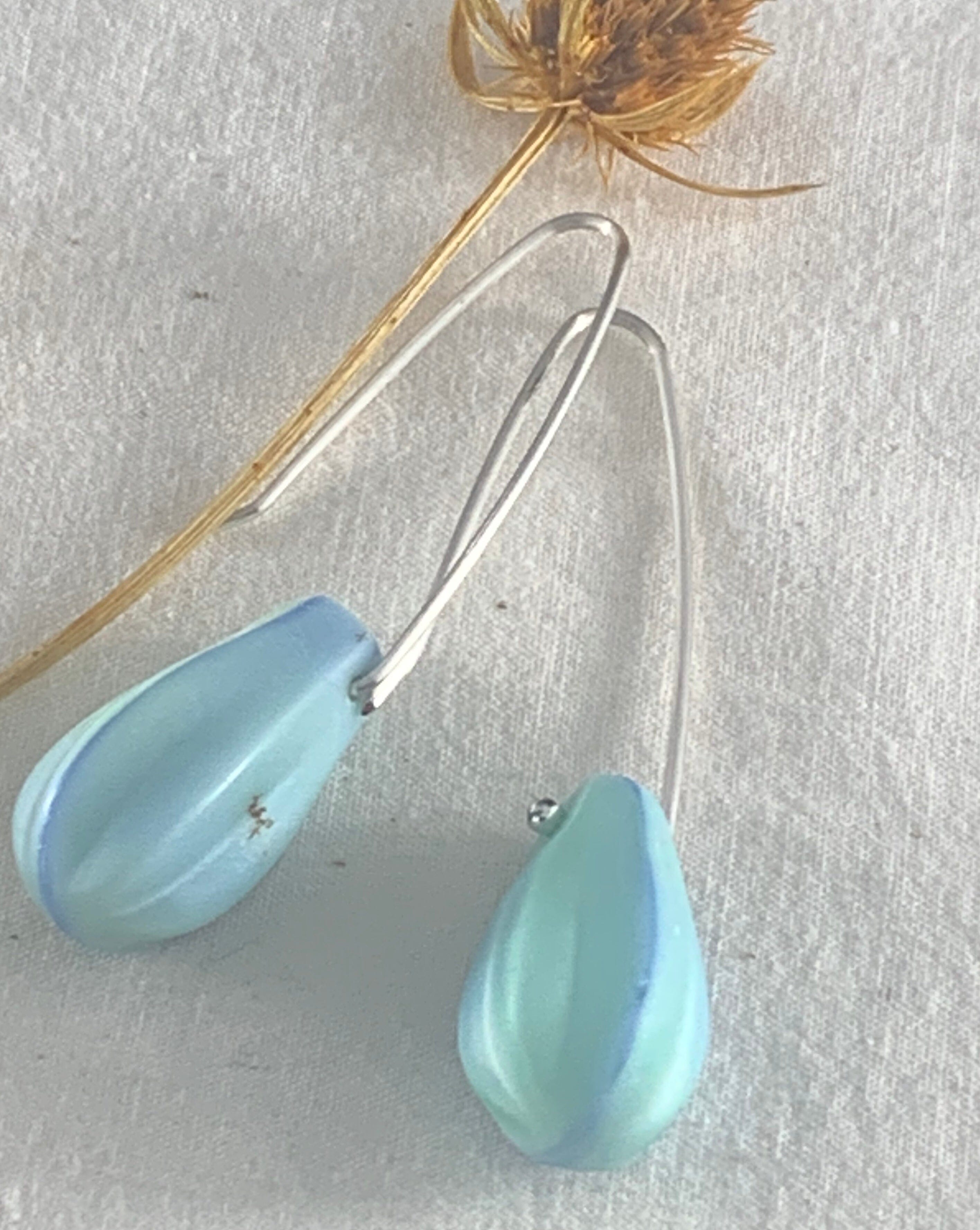 Semi Precious Beaded Dangles - Jillian Jak Earrings Jillian Jak Sage Antique Glass Beads (55mm) 
