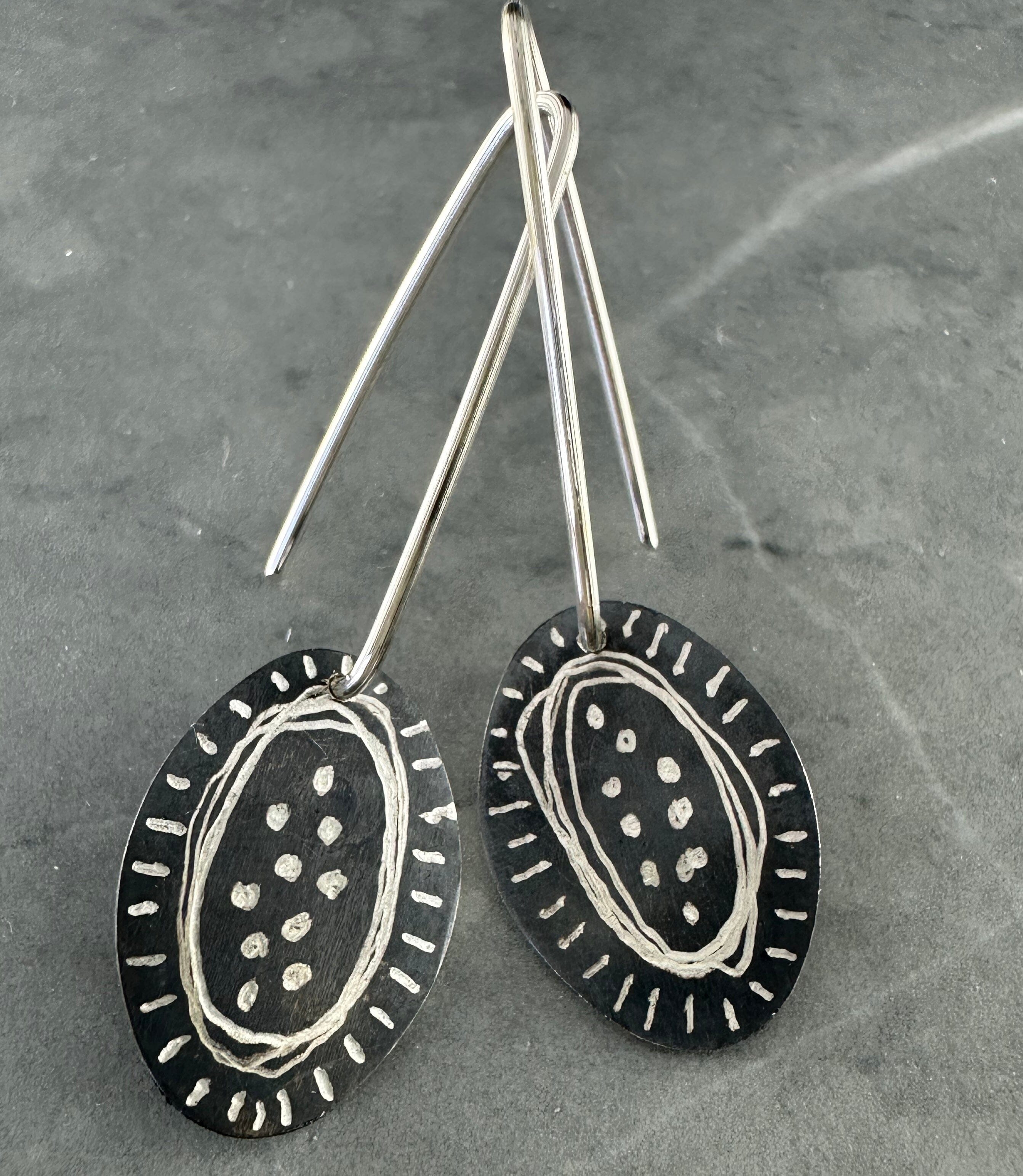 Oxidized & Silver Earrings by Jillian Jak Earrings Jillian Jak Etched Drop 