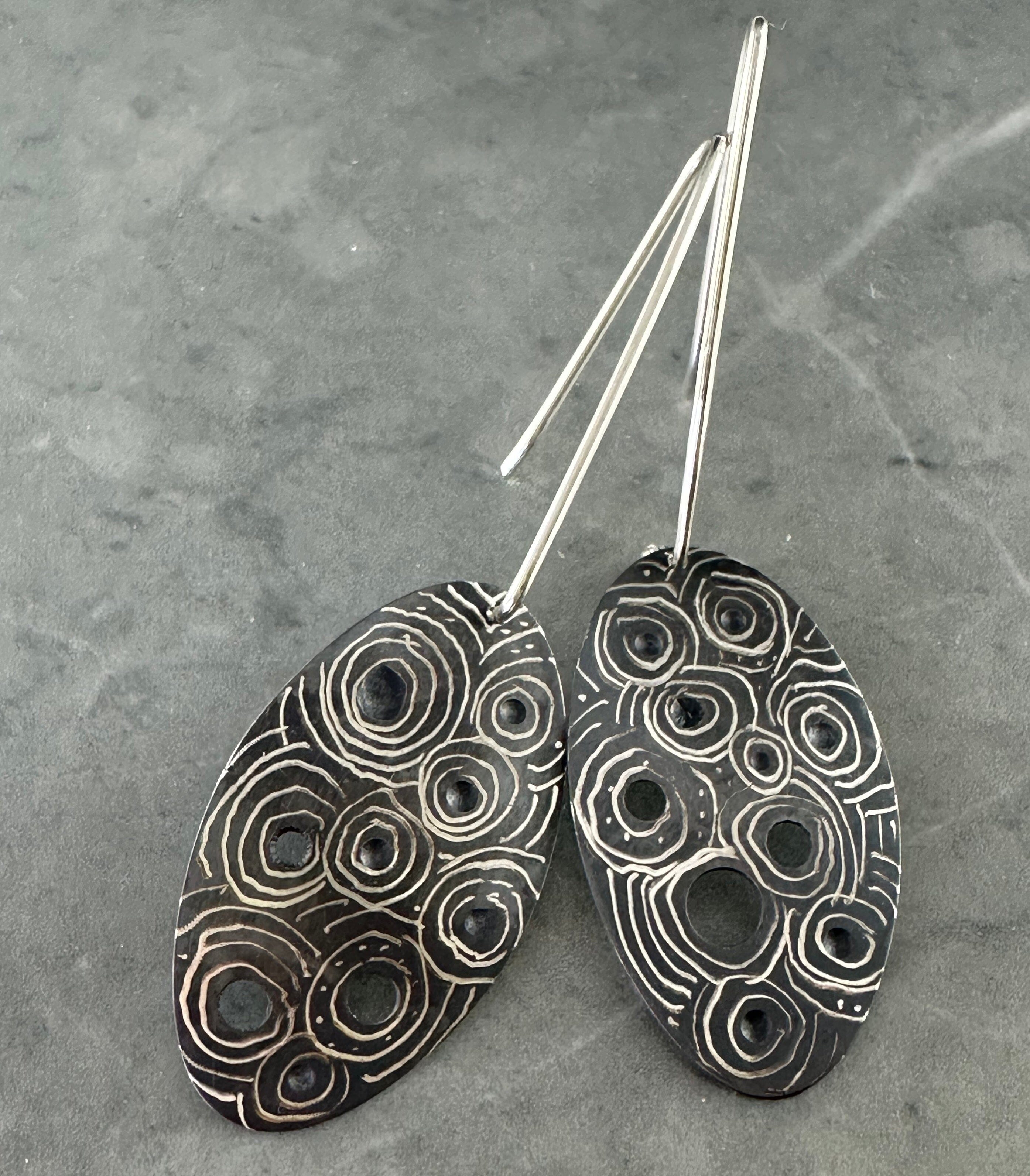 Oxidized Silver Earrings by Jillian Jak Earrings Jillian Jak Silver Oval Etched 