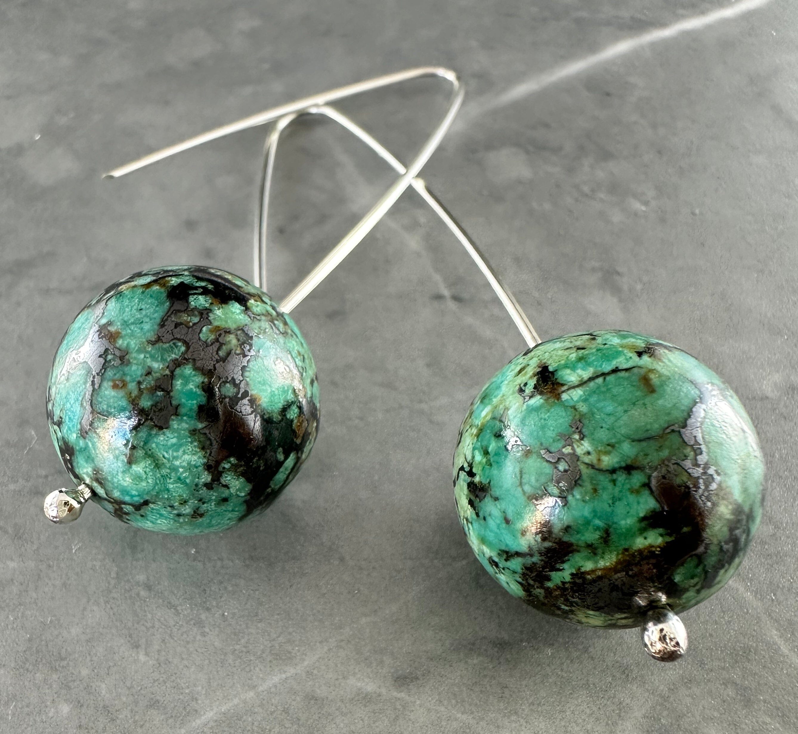 Semi Precious Beaded Dangles - Jillian Jak Earrings Jillian Jak Afican Turquoise Silver Drop 