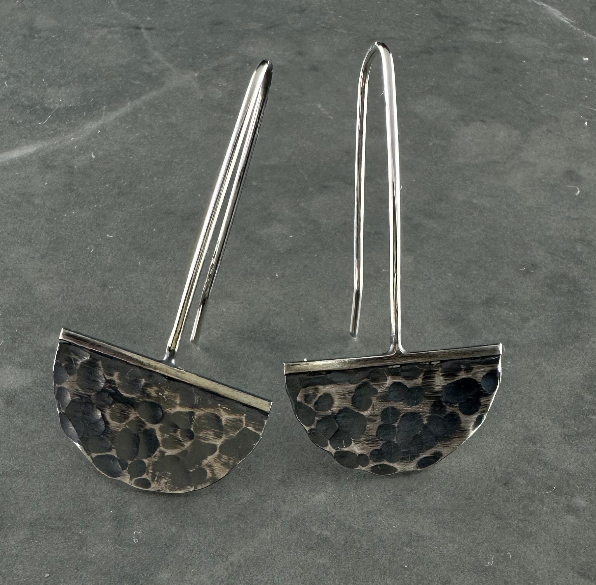 Oxidized & Silver Earrings by Jillian Jak Earrings Jillian Jak Hammered D Drop Small 